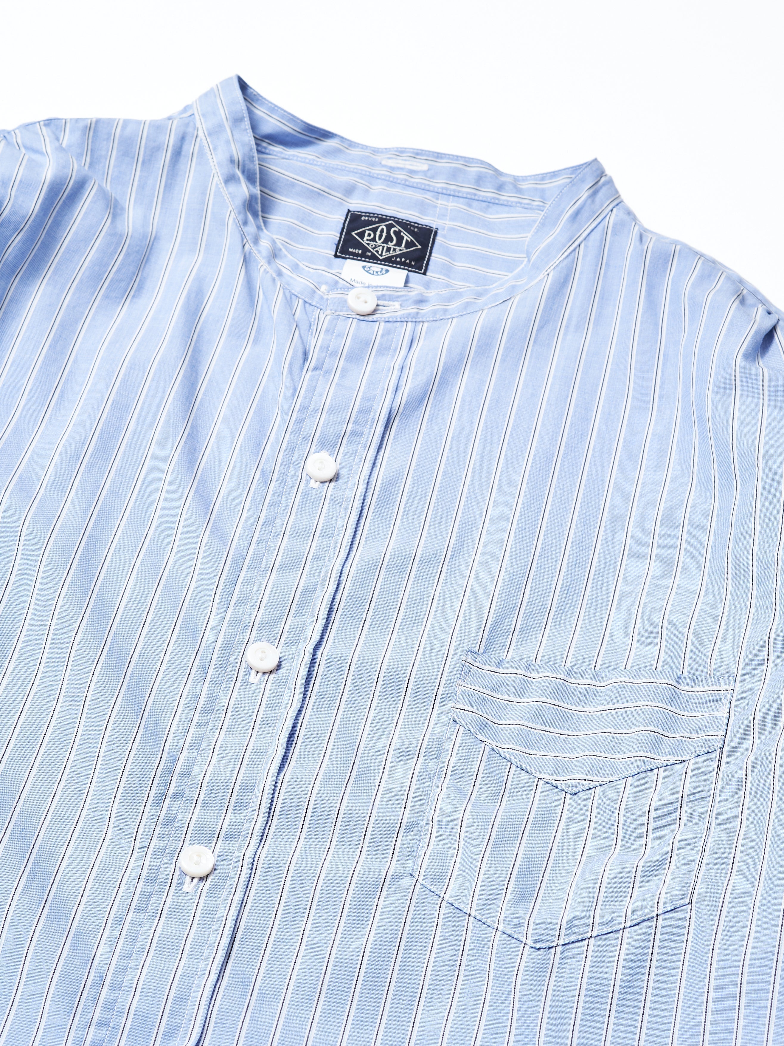 #3232B-SS1 Original Band Collar Shirt : stripe shirting blue1_2