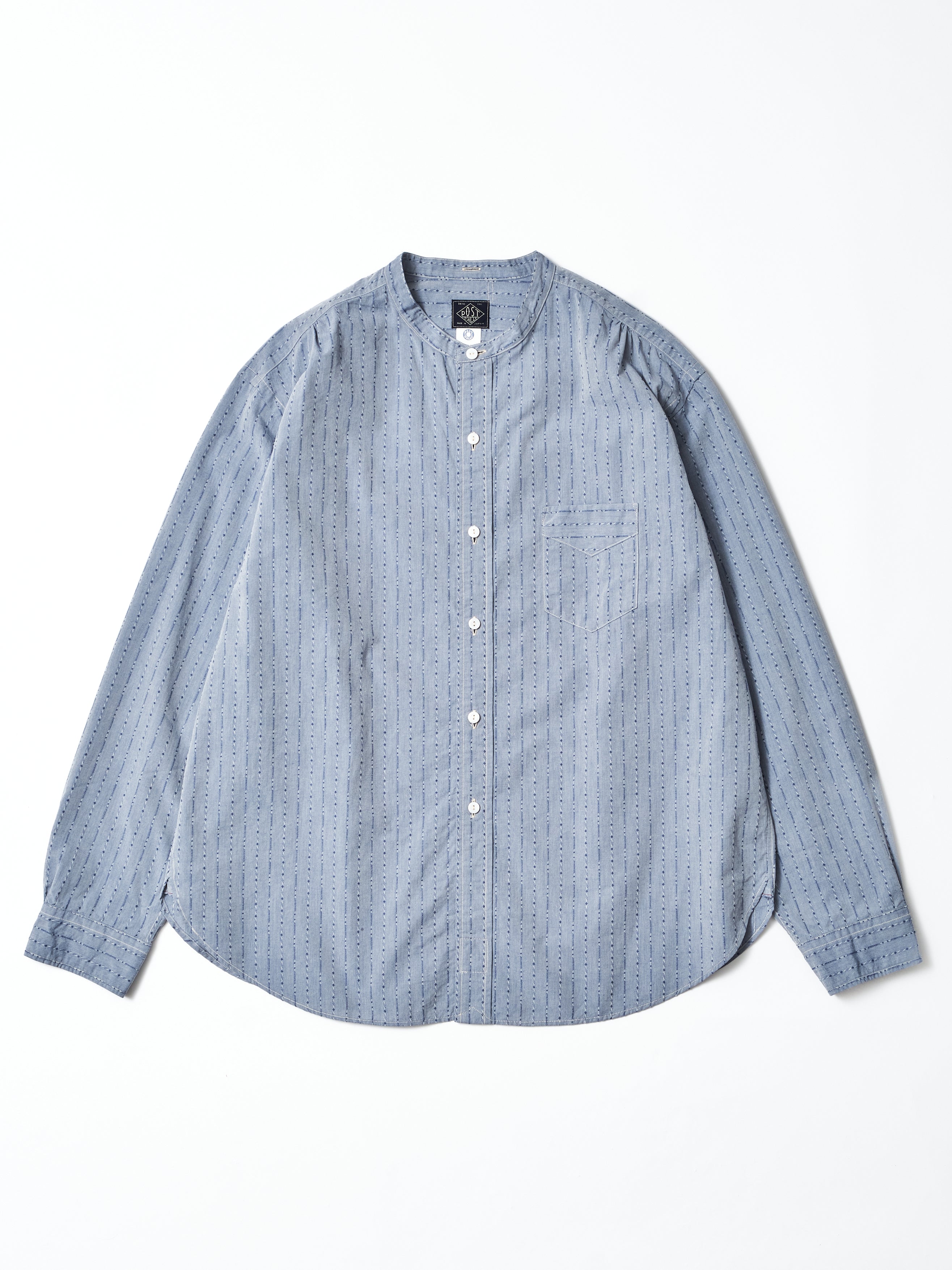 #3232B-DC1 Original Band Collar Shirt : dobby chambray indigo_1