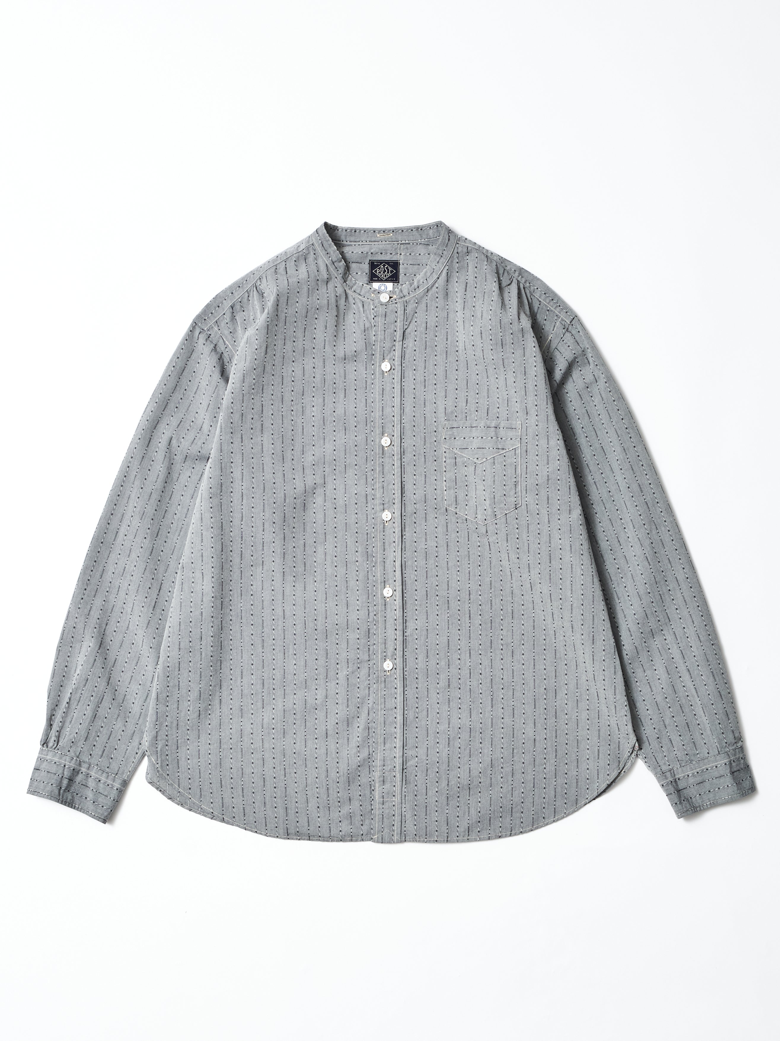 #3232B-DC2 Original Band Collar Shirt : dobby chambray grey_1