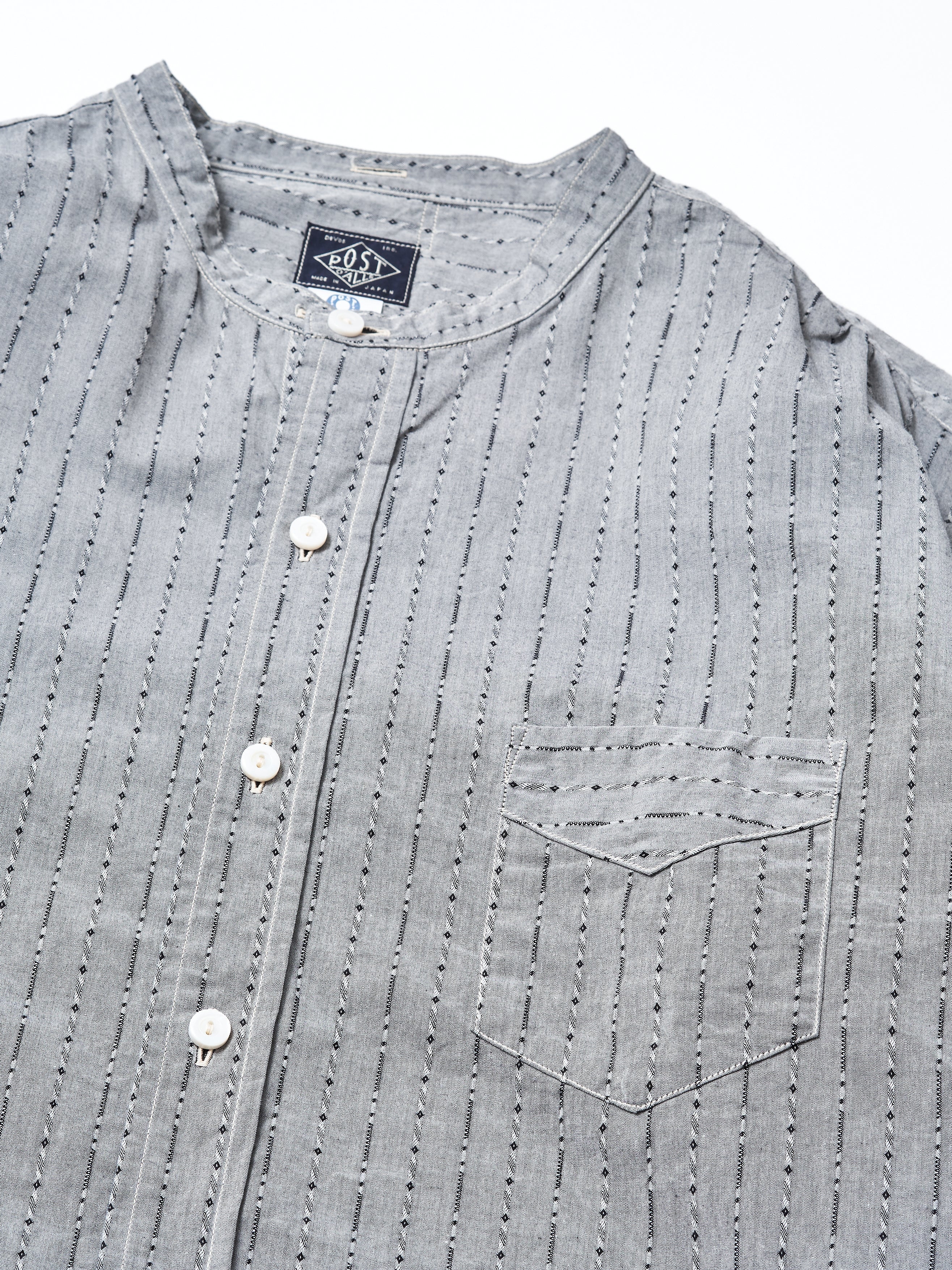 #3232B-DC2 Original Band Collar Shirt : dobby chambray grey_2