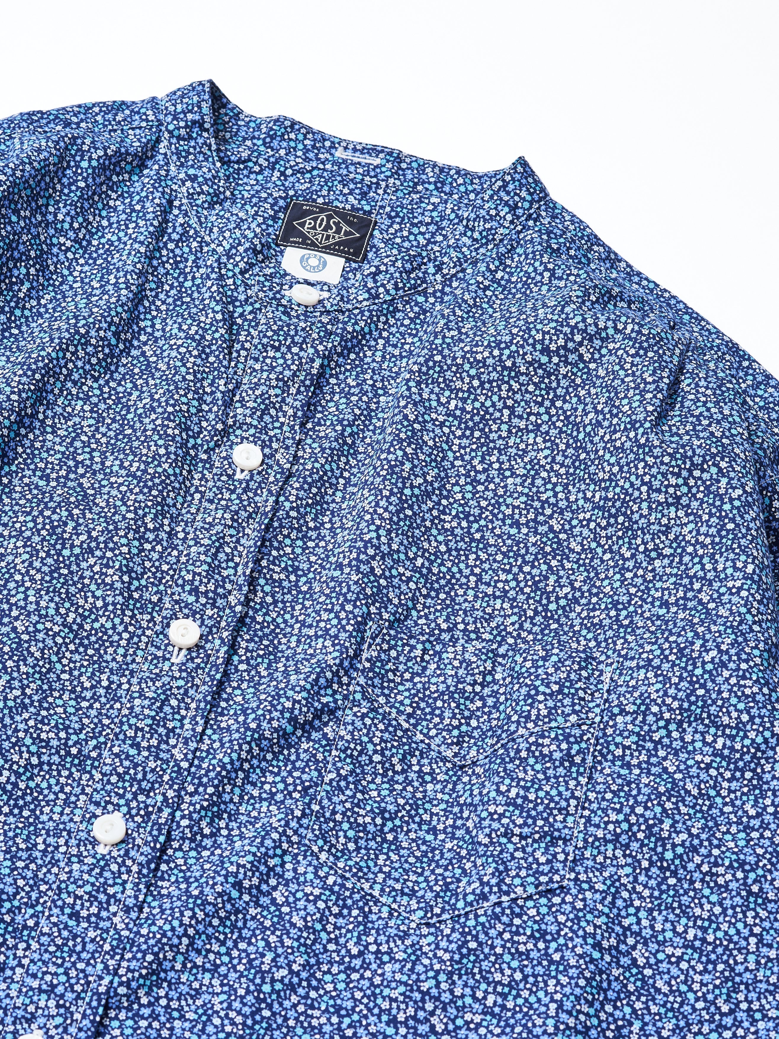 #3232B-F1 Original Band Collar Shirt : flower navy_2