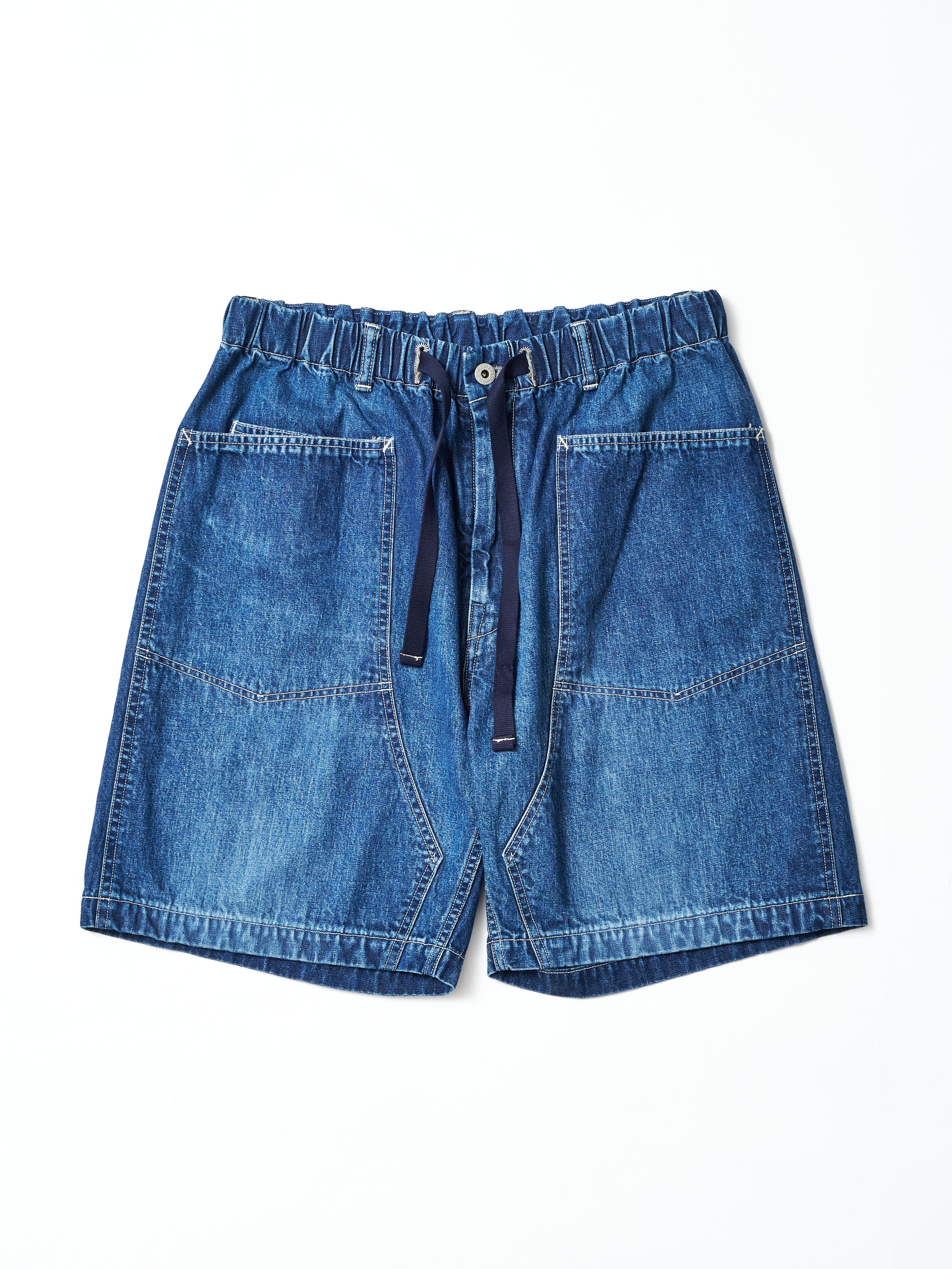 #3312S-01W E-Z DND Shorts : 10oz. Denim worn indigo_1
