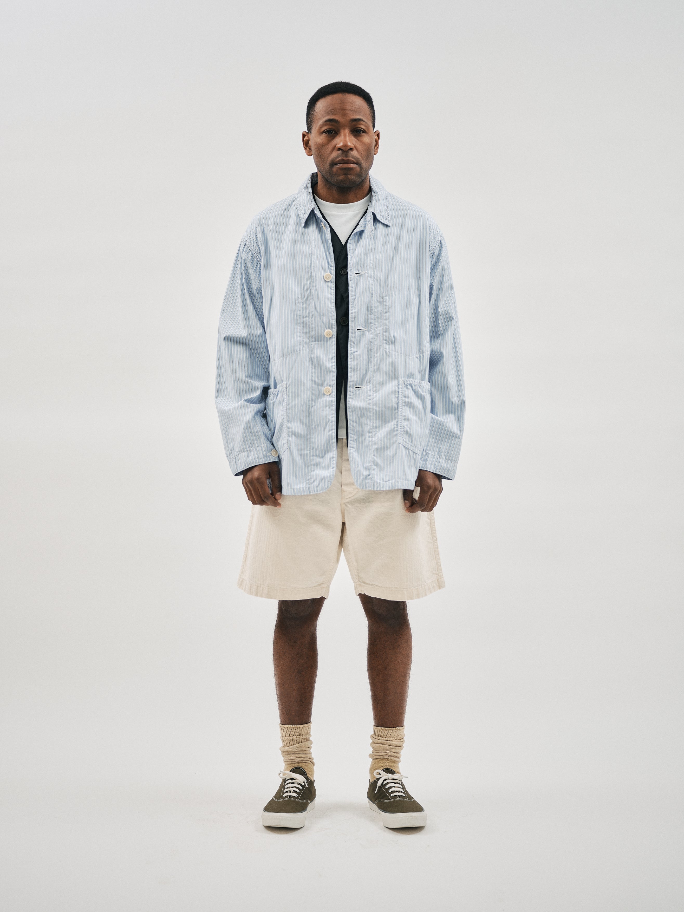 #1101L-SF1 WWII No.1 Jacket : stripe shirting x feather chambray blue stripe