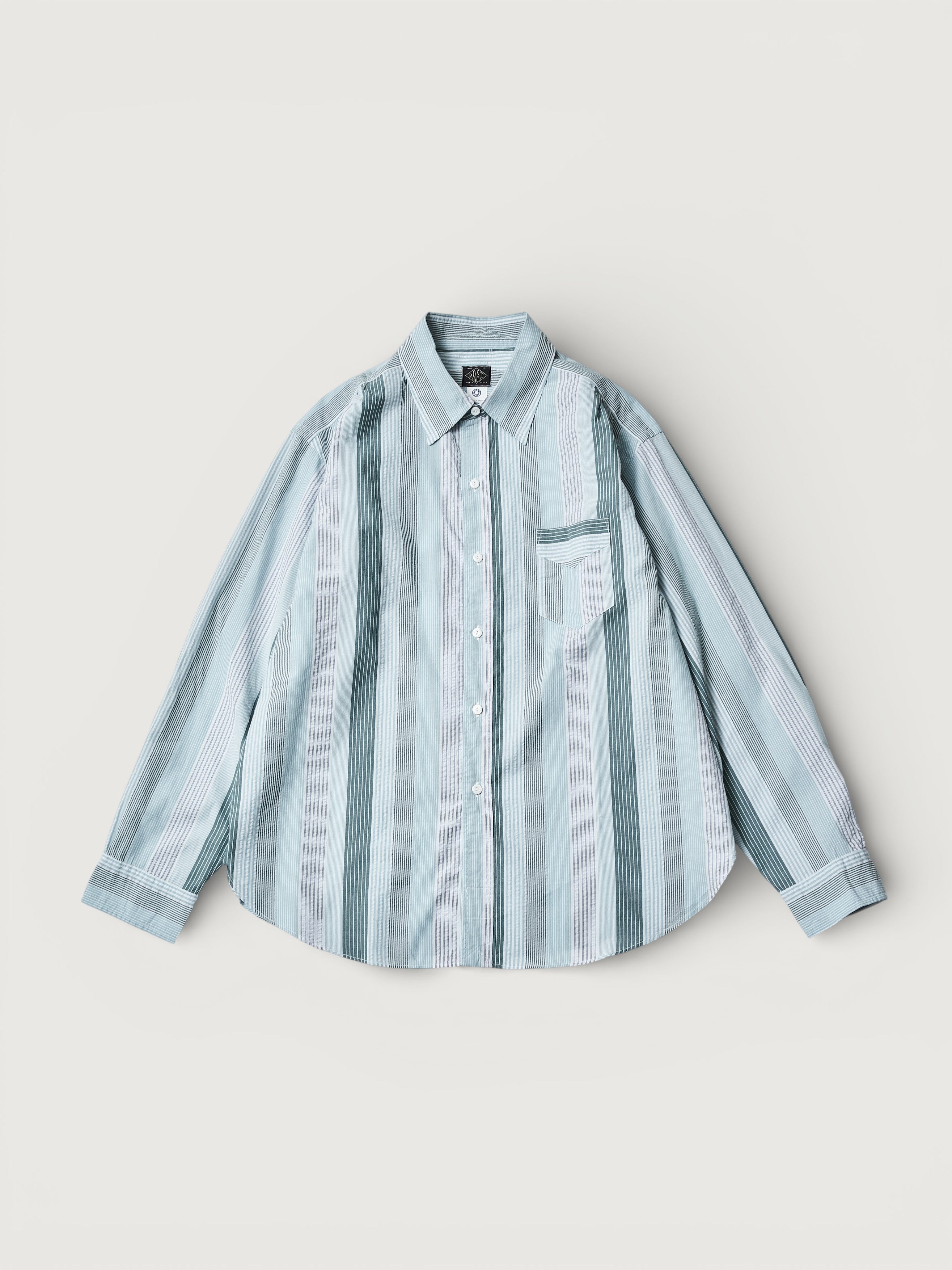 #3232-SP2 Original BL Shirt : cotton / poly seersucker stripe green / navy