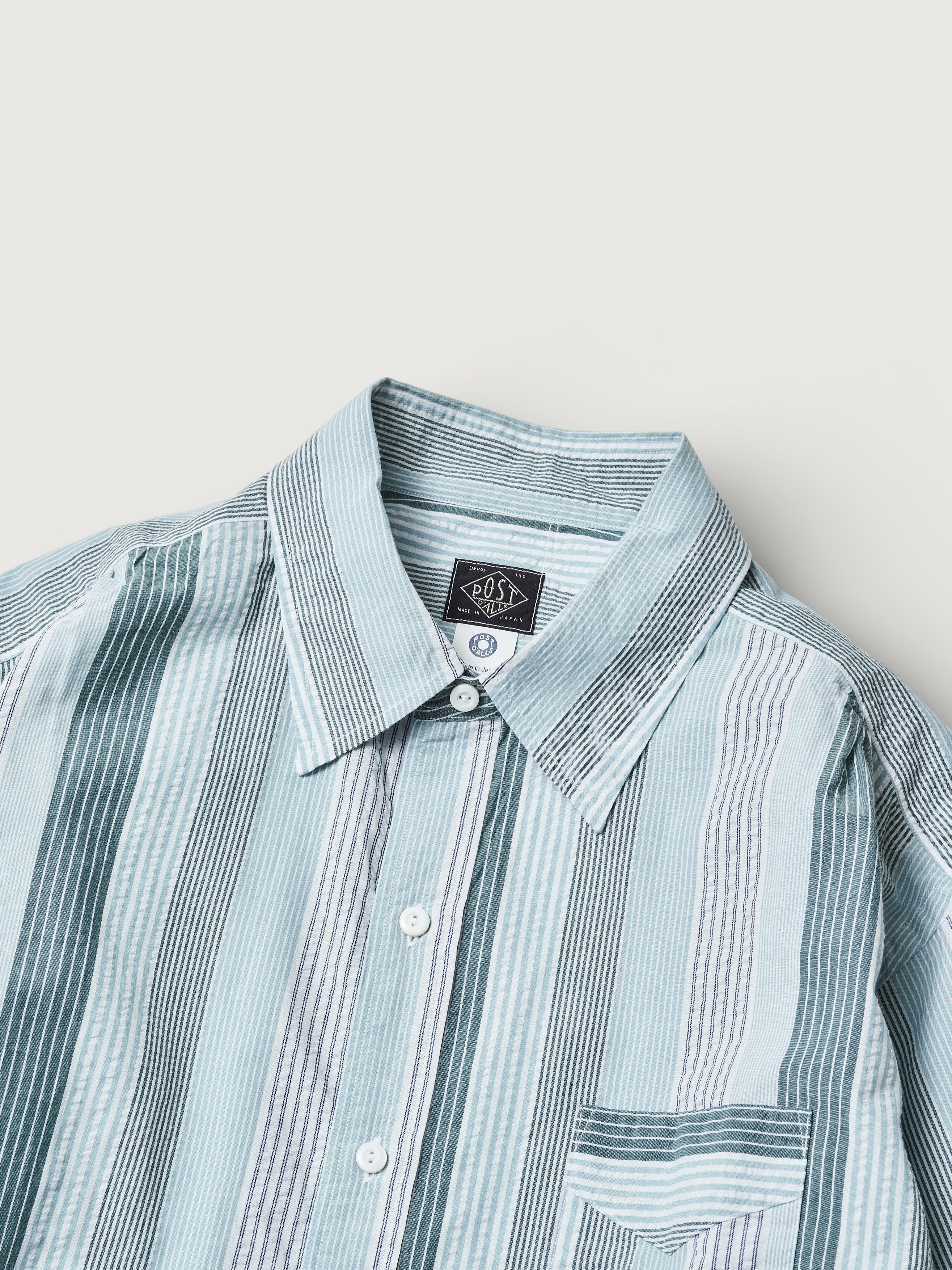 #3232-SP2 Original BL Shirt : cotton / poly seersucker stripe green / navy