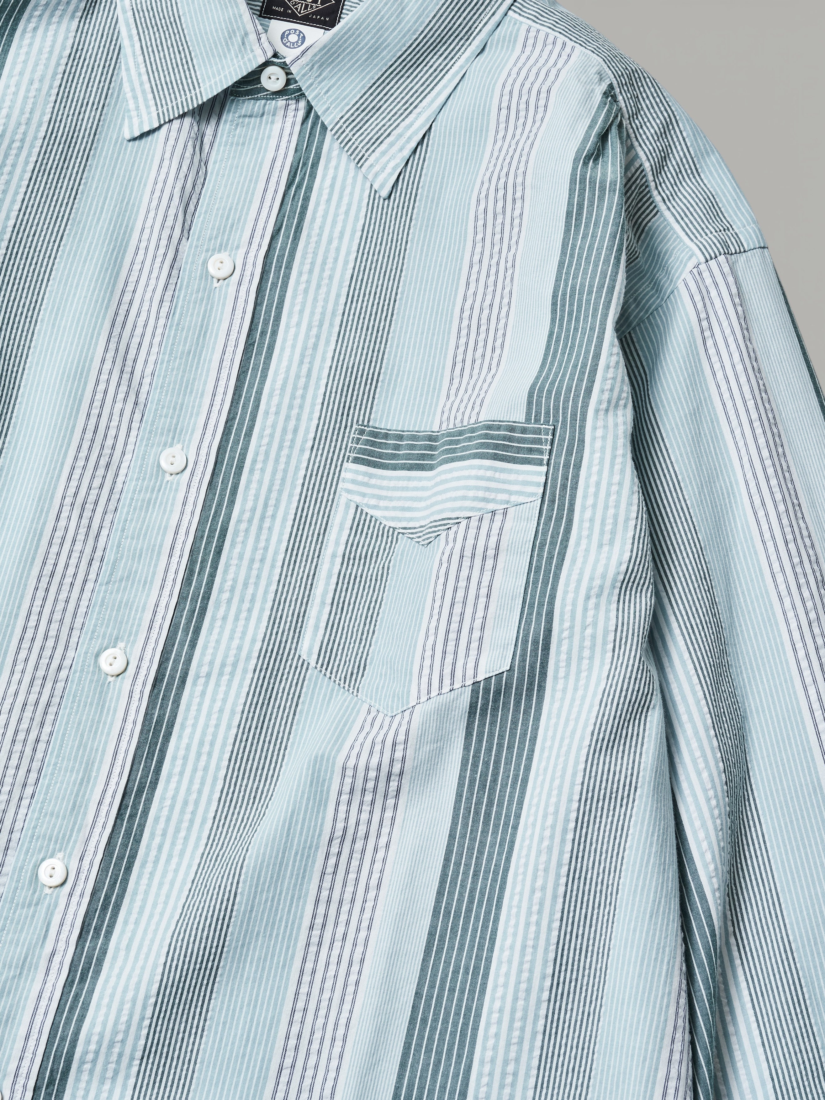 #3232-SP2 Original BL Shirt : cotton / poly seersucker stripe green / navy
