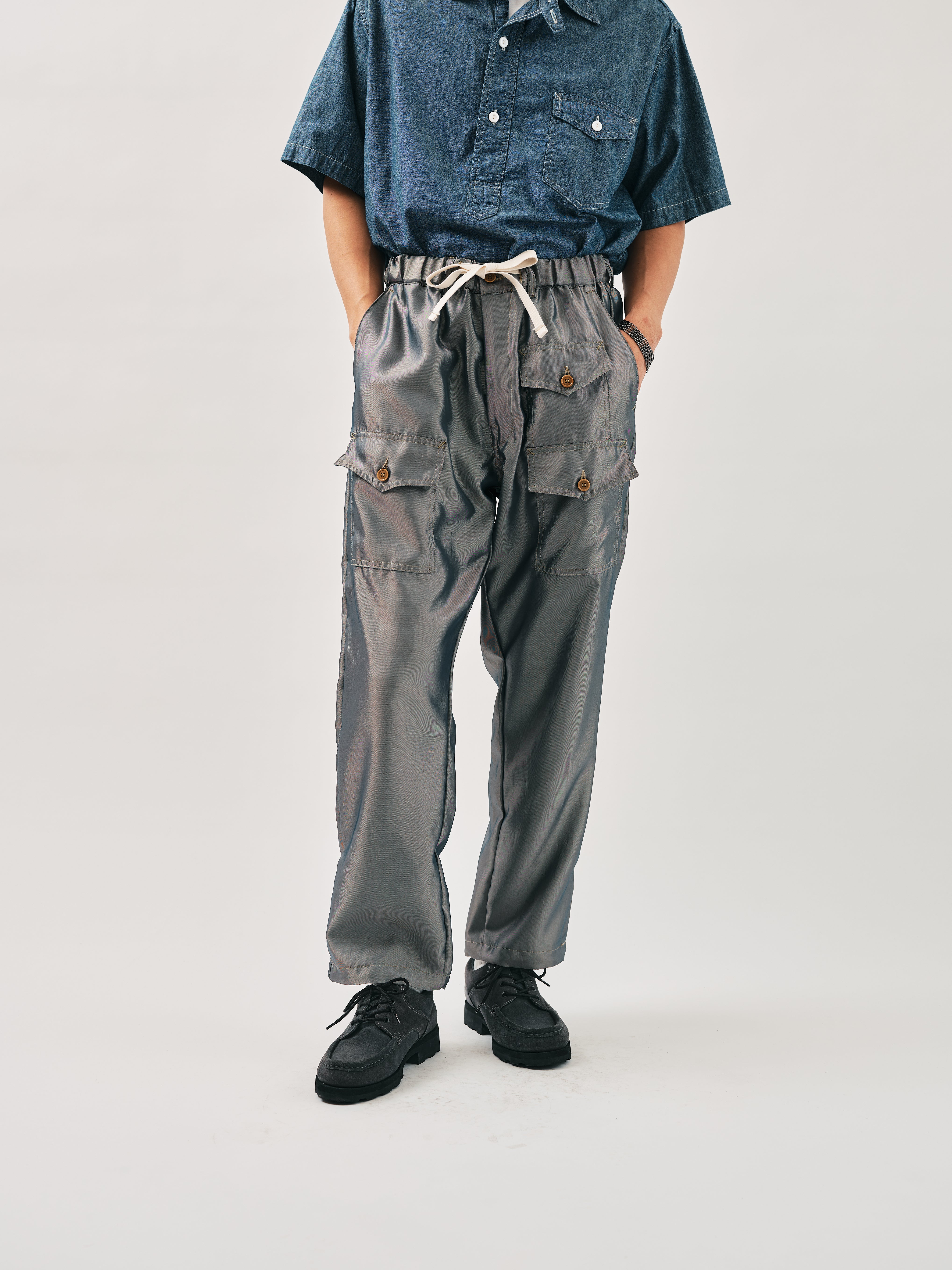 #3322-MK Town & Country Pants : metallic taffeta khaki
