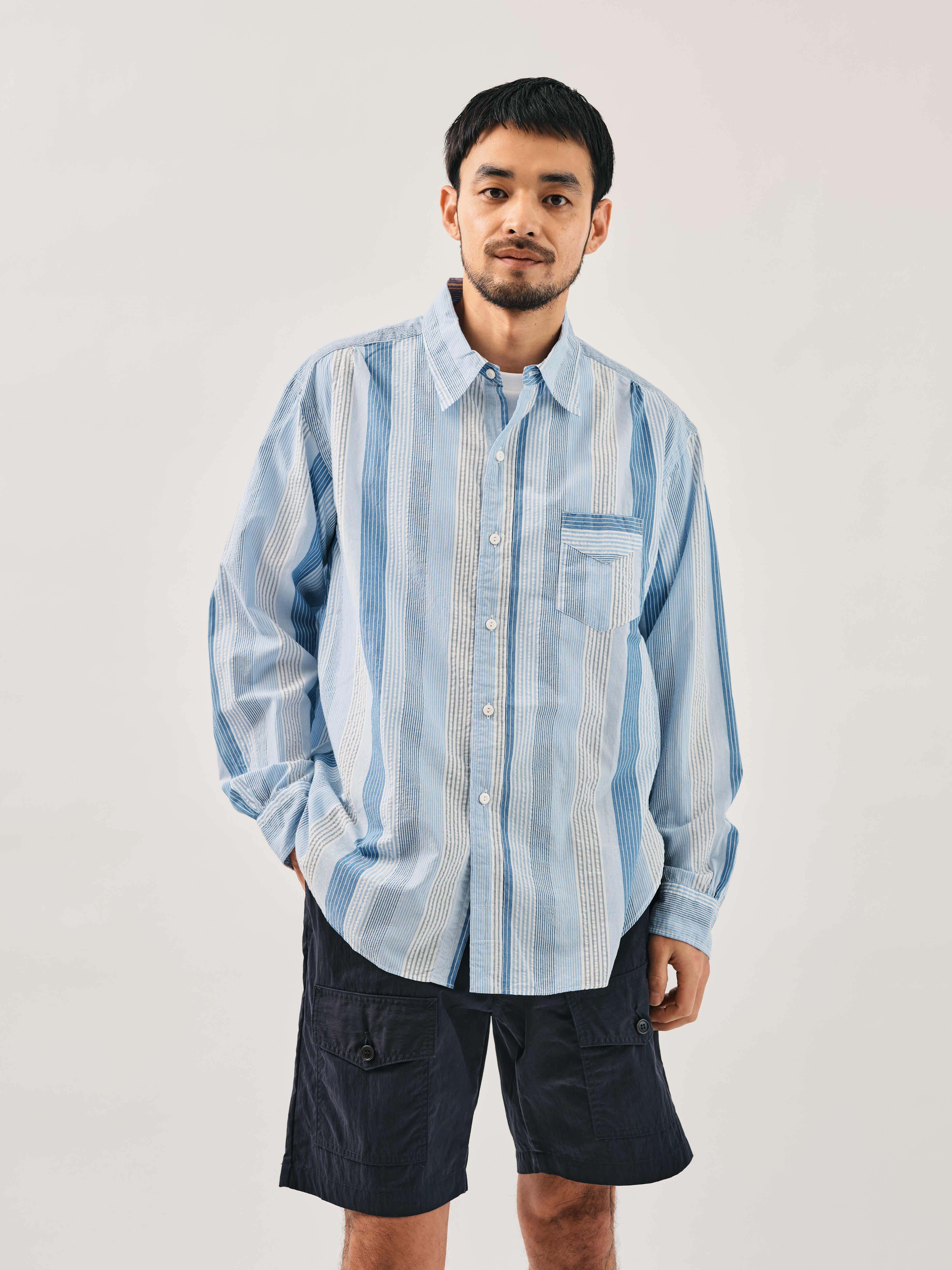 #3232-SP1 Original BL Shirt : cotton / poly seersucker stripe blue