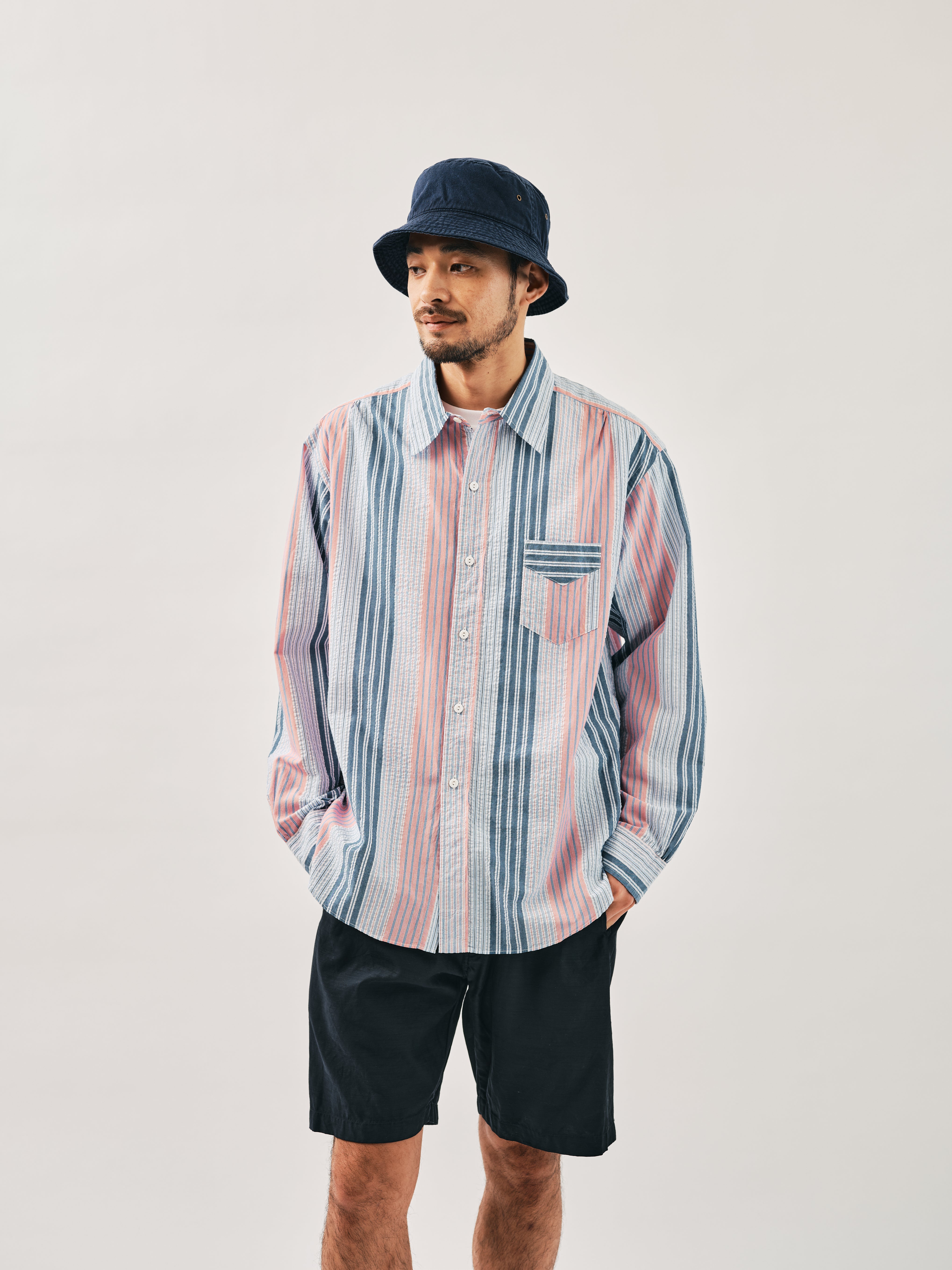 #3232-SP4 Original BL Shirt : cotton / poly seersucker stripe navy / red