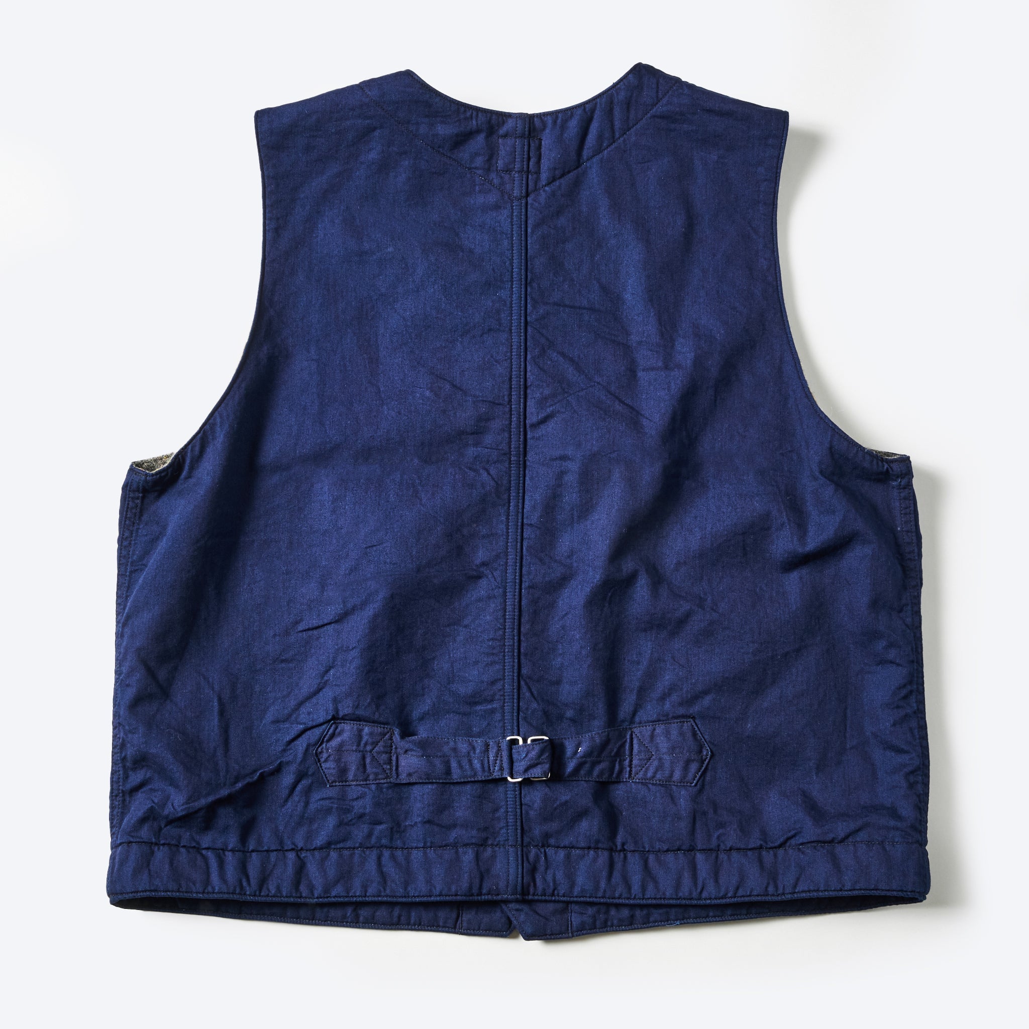 #1501-VTI 1 Pocket Vest : vintage twill w/trashed wool lining indigo w/stripe lining