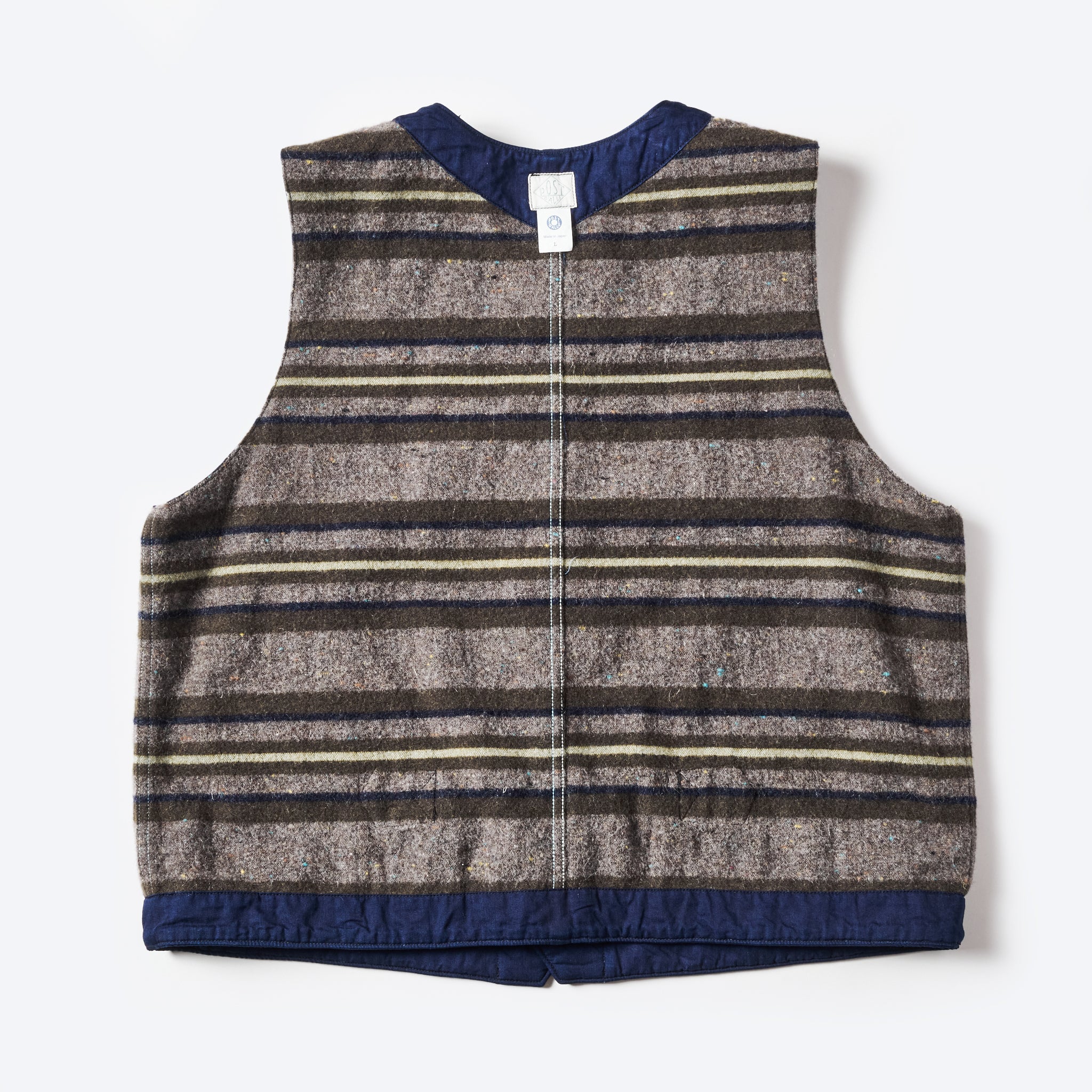 #1501-VTI 1 Pocket Vest : vintage twill w/trashed wool lining indigo w/stripe lining