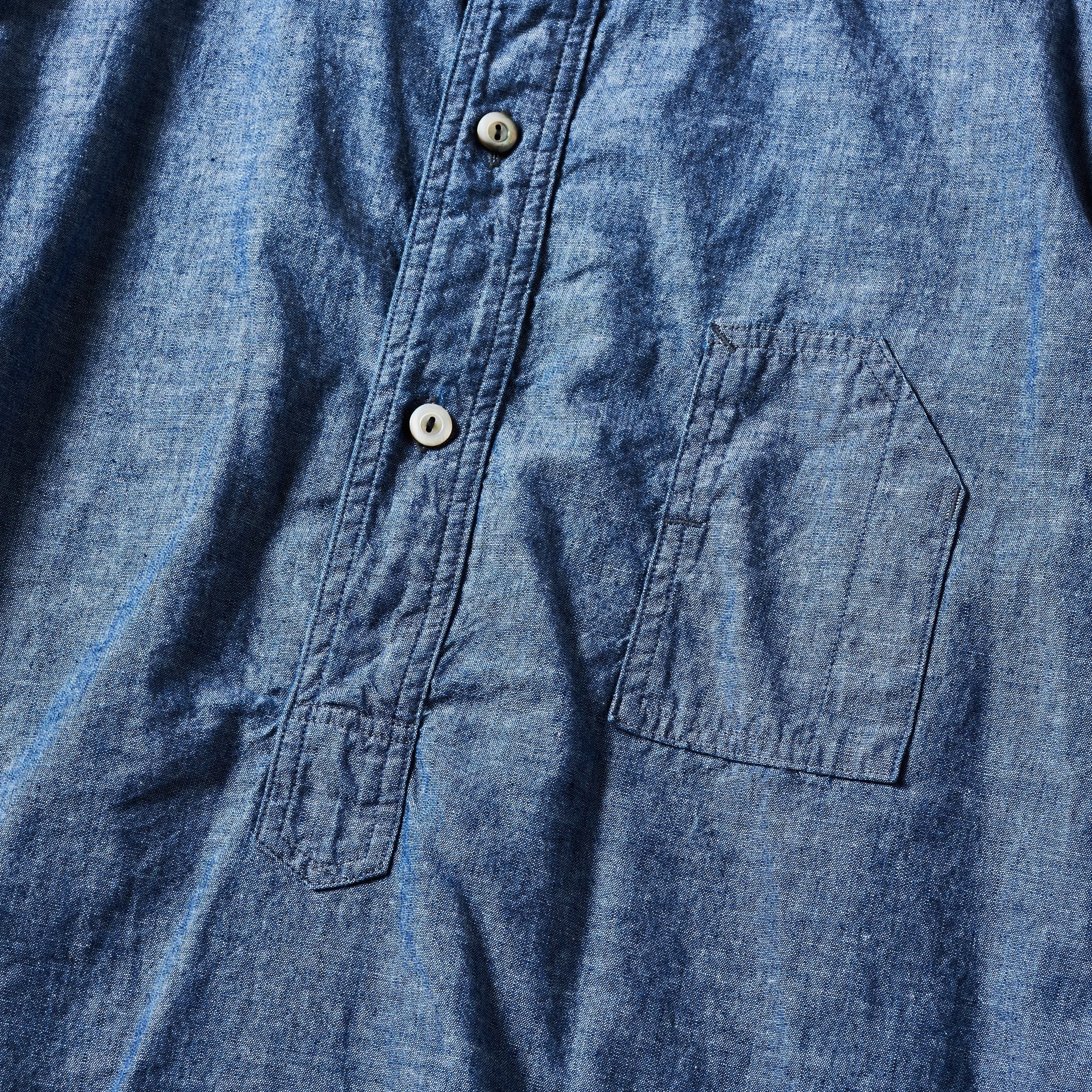 #1203-CC Band Collar Shirt : classic chambray indigo