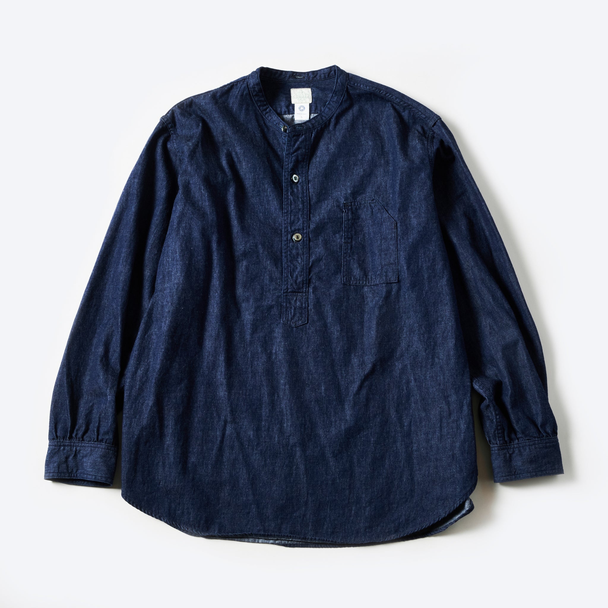 #1203-LDI Band Collar Shirt : light denim indigo