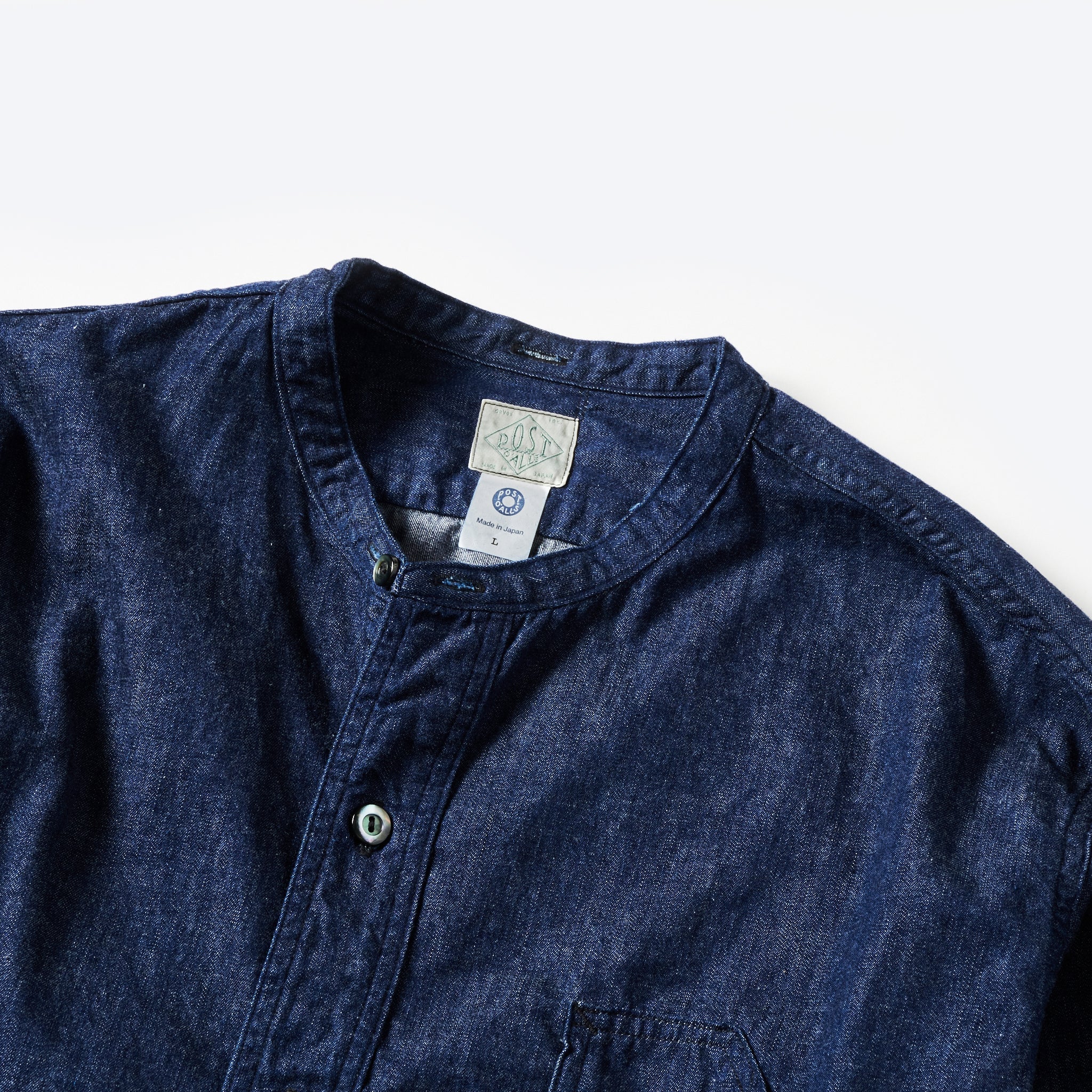 #1203-LDI Band Collar Shirt : light denim indigo