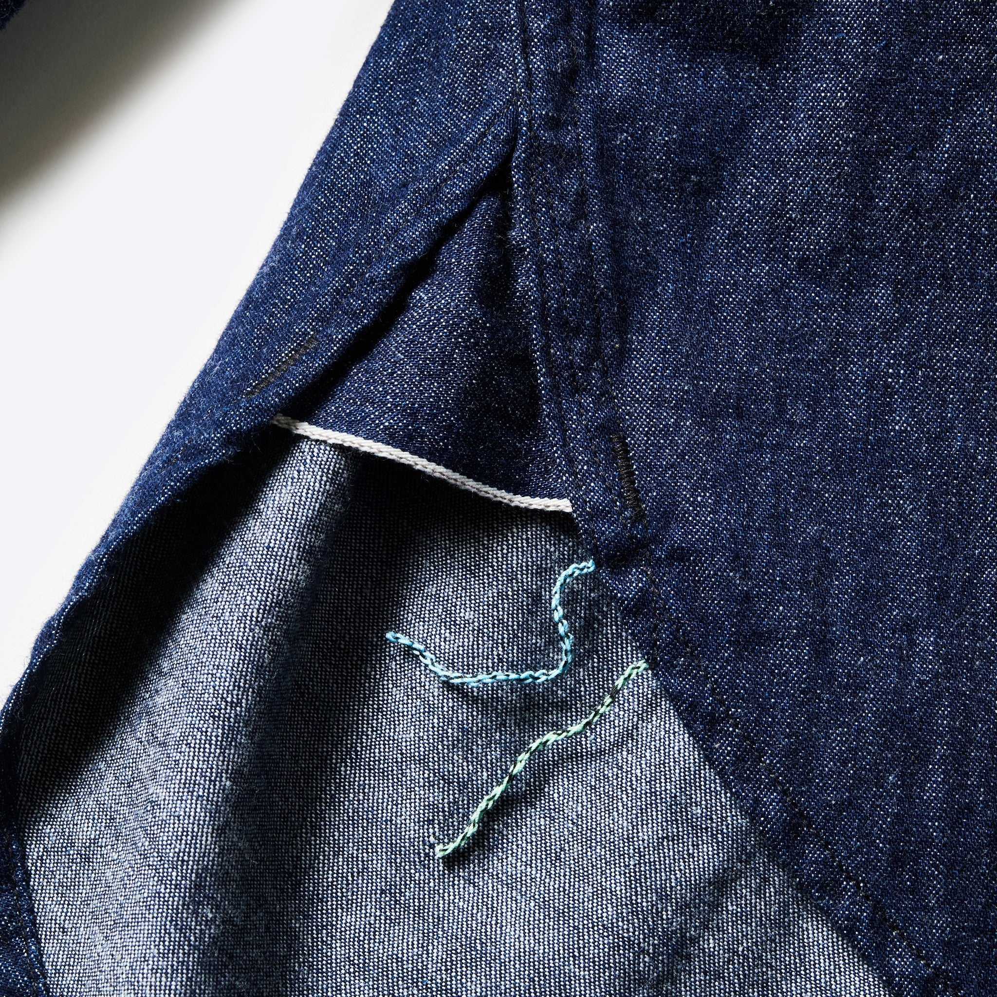 #1203-LDI Band Collar Shirt : light denim indigo