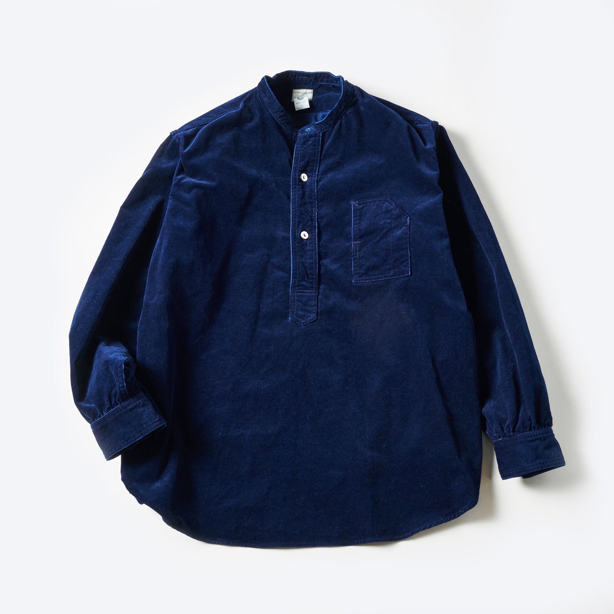 #1203-CCI Band Collar Shirt : cotton cords indigo
