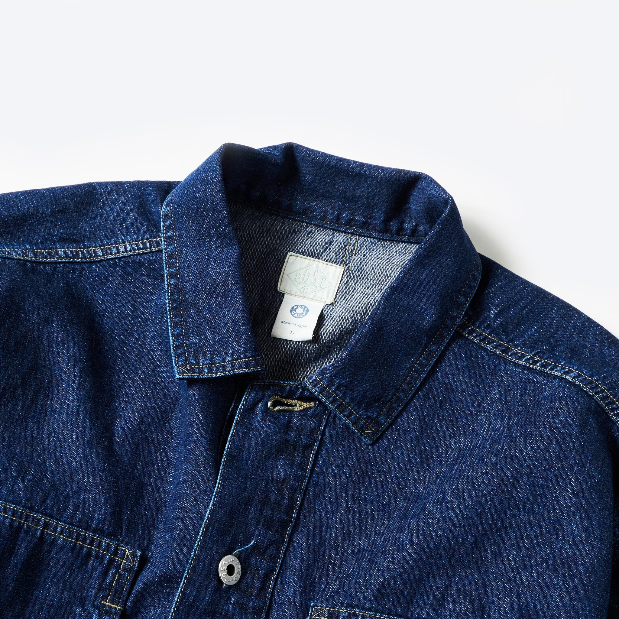 #1204-8DI ARMY Shirt : blue denim w/OD-yellow stitch indigo