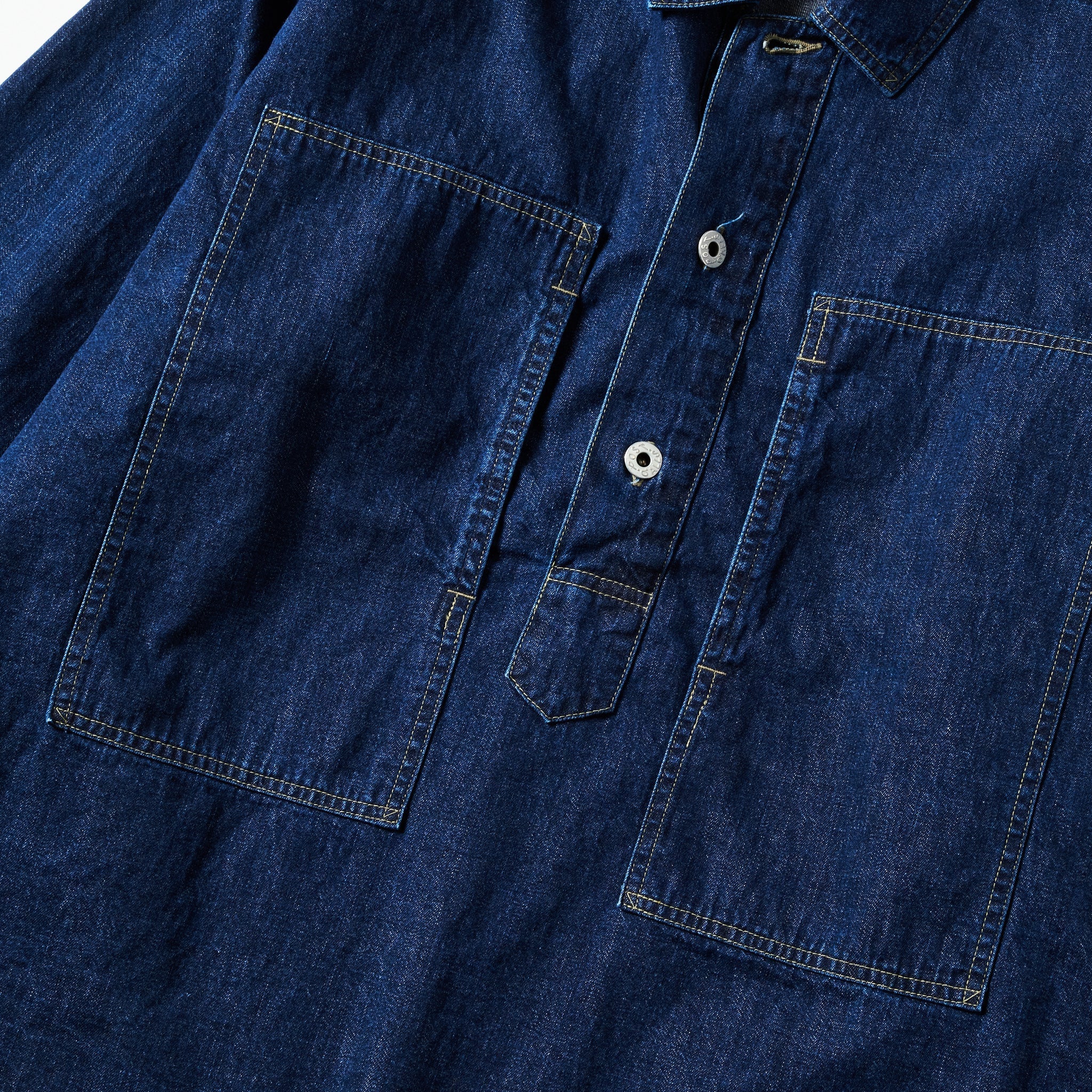 #1204-8DI ARMY Shirt : blue denim w/OD-yellow stitch indigo