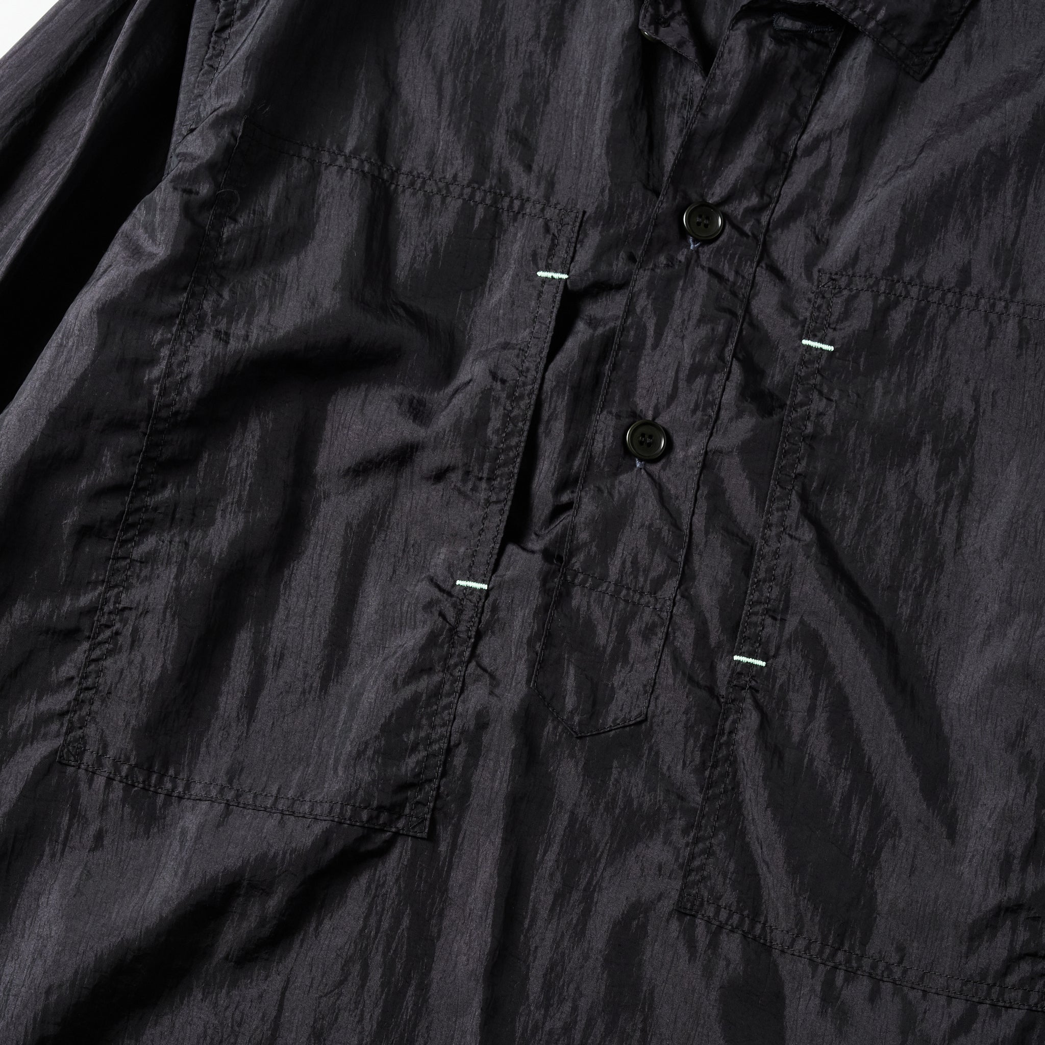 #1204-CTB ARMY Shirt : crinkle nylon taffeta black