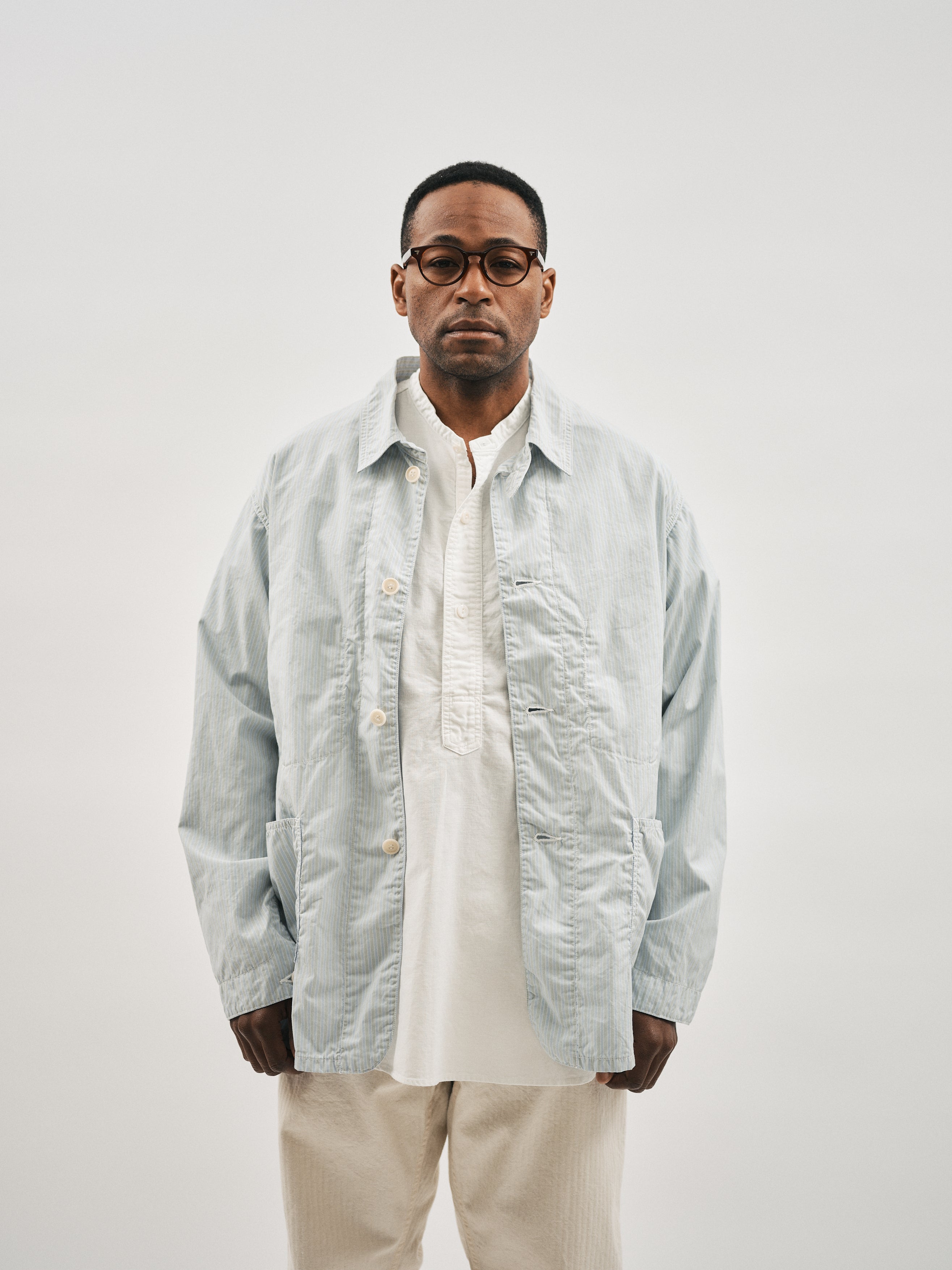 #1101L-SF2 WWII No.1 Jacket : stripe shirting x feather chambray green stripe