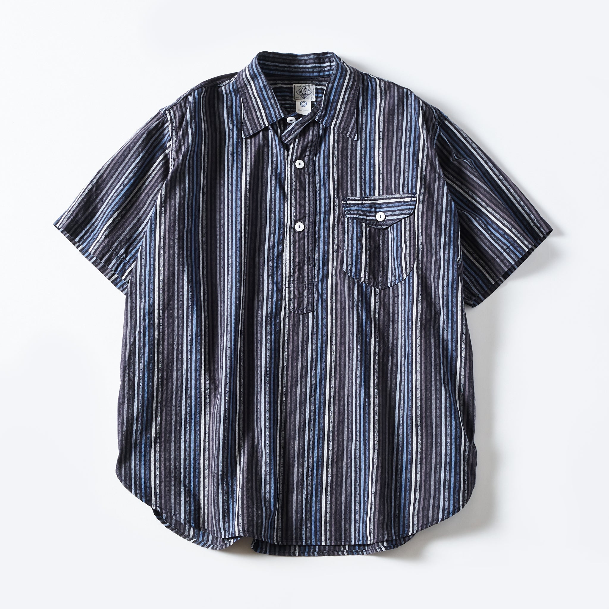#3219S-BS New Basic Pullover Shirt S/S : blue stripe blue