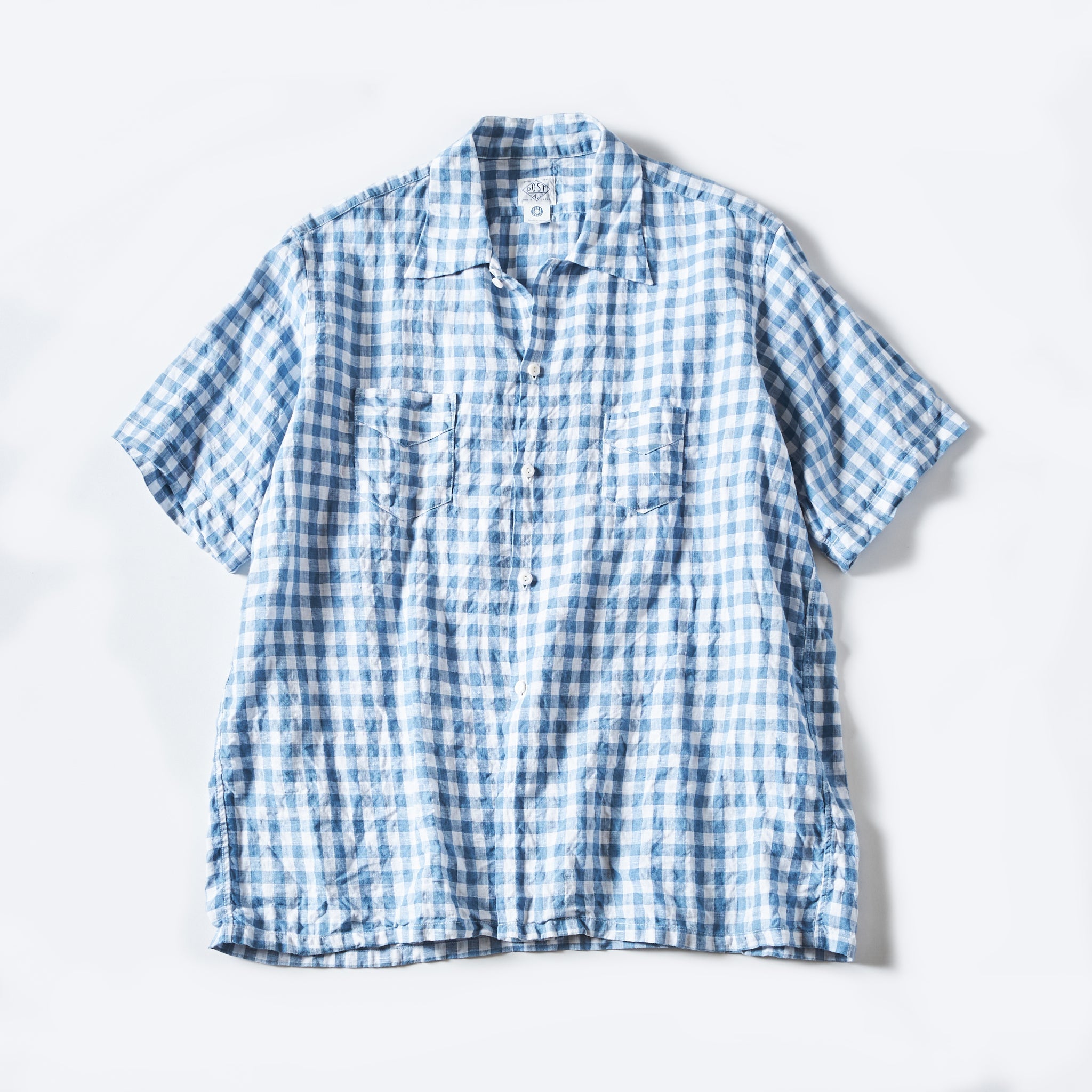 #3211BS-LBC NEUTRA 4 S/S : linen block check slate blue