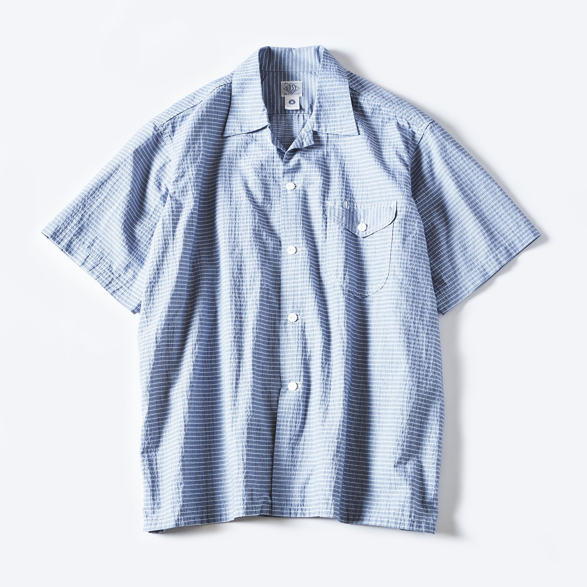 #1207B-HS1 New Basic Shirt S/S : horizontal stripe 1 indigo