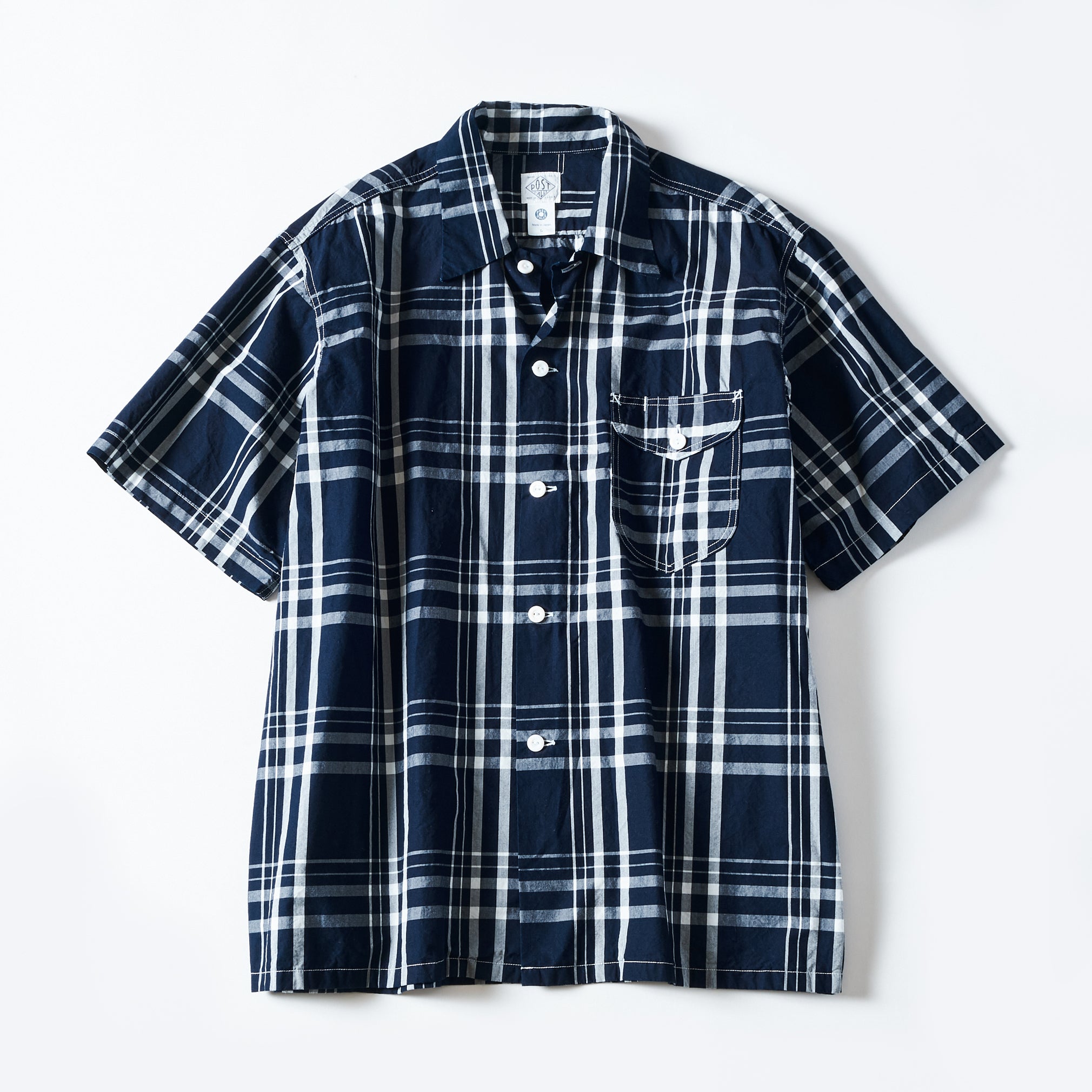 #1207B-IC1 New Basic Shirt S/S : indigo check 1 indigo x white