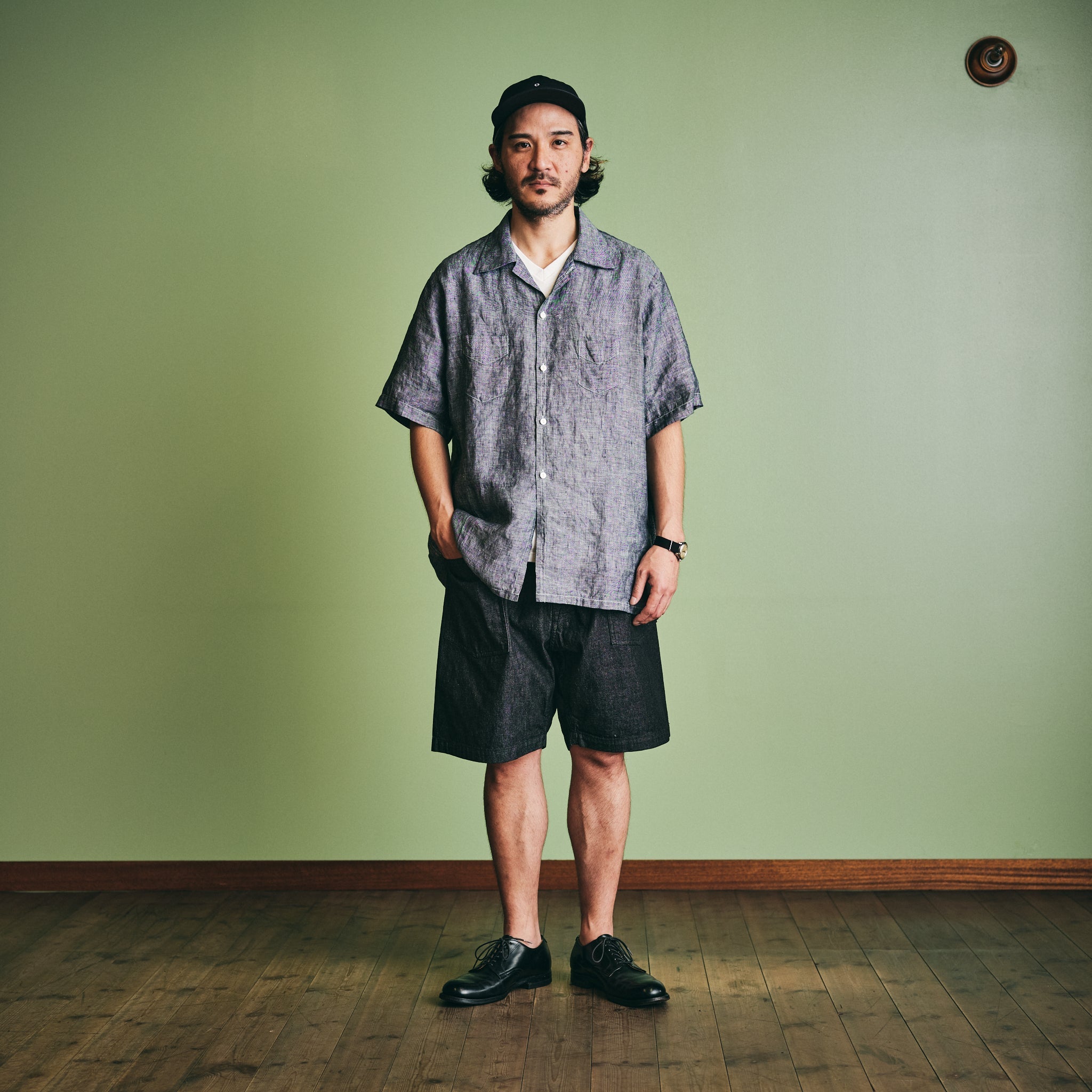 #3313S-8DB E-Z ARMY-NAVY Shorts 2 : 8oz. denim black