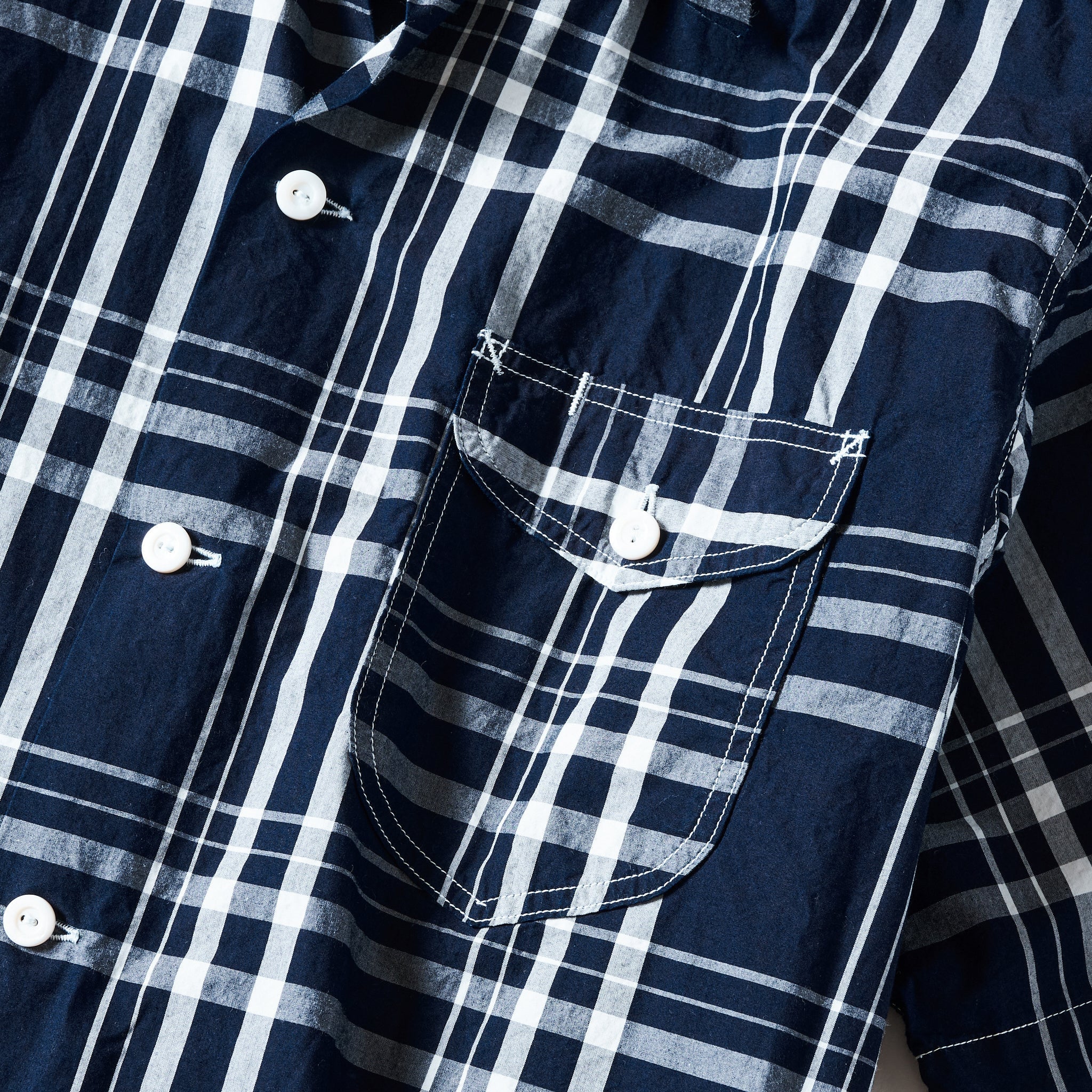 #1207B-IC1 New Basic Shirt S/S : indigo check 1 indigo x white