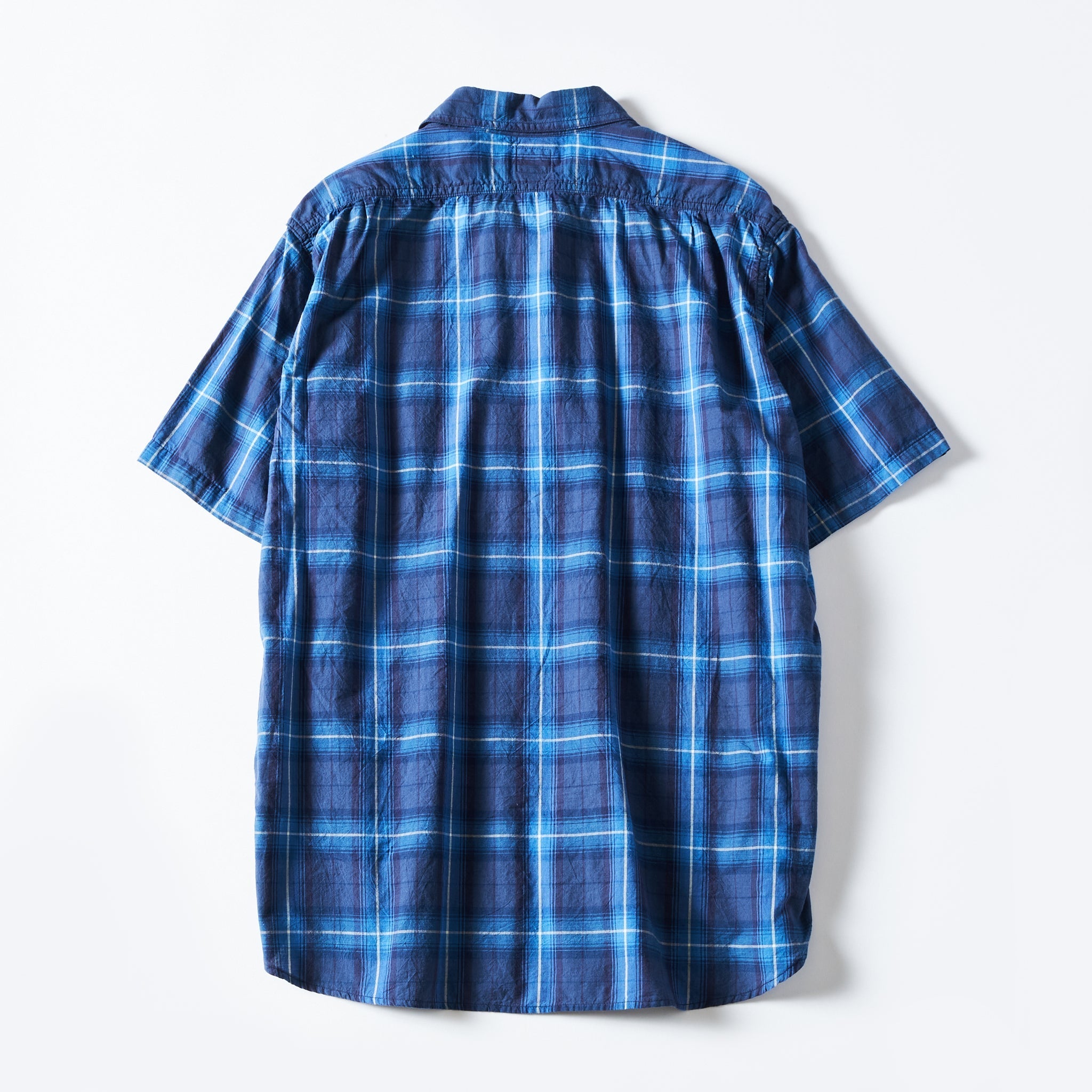 #3219S-BPB New Basic Pullover Shirt S/S : blue plaid blue