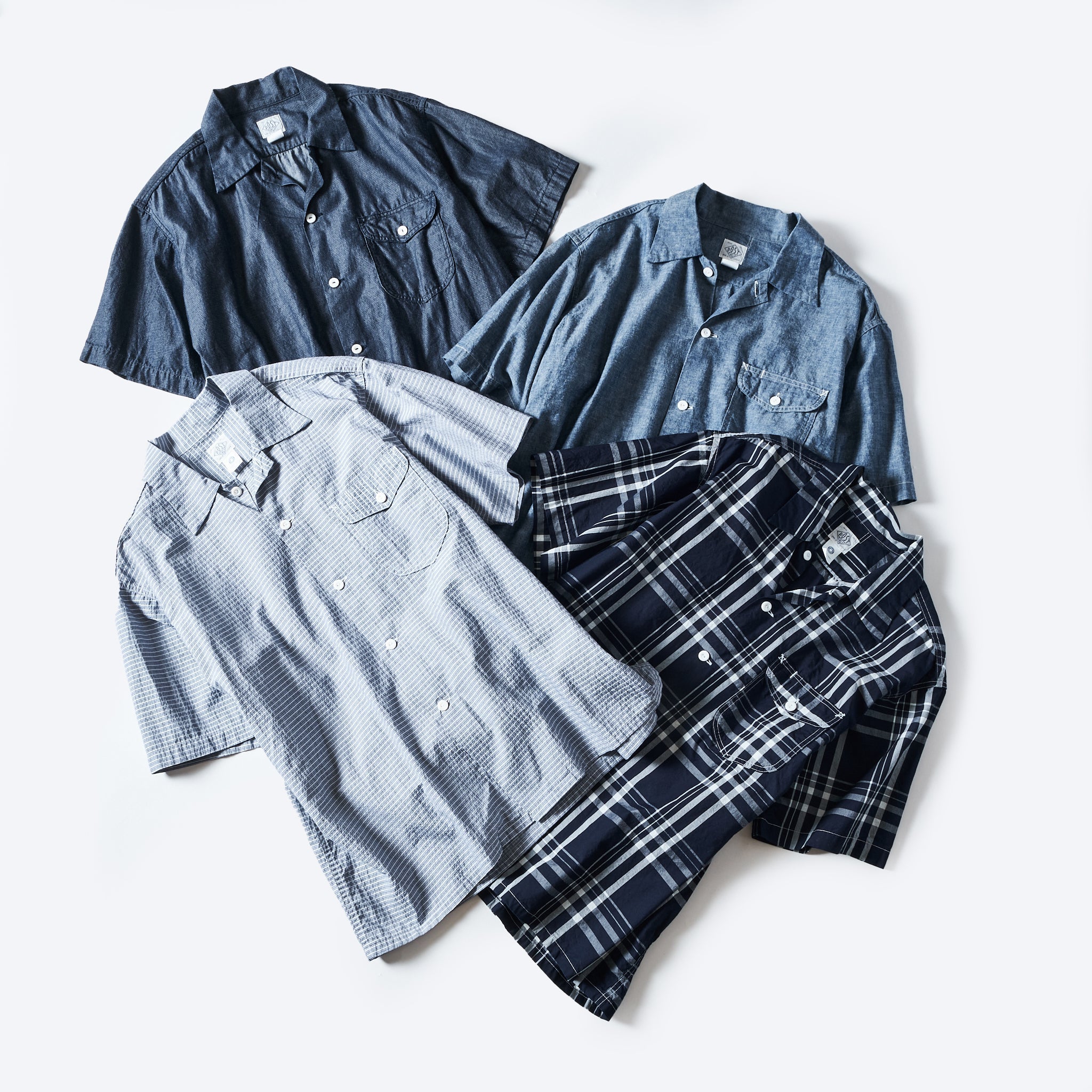 #1207B-IC1 New Basic Shirt S/S : indigo check 1 indigo x white