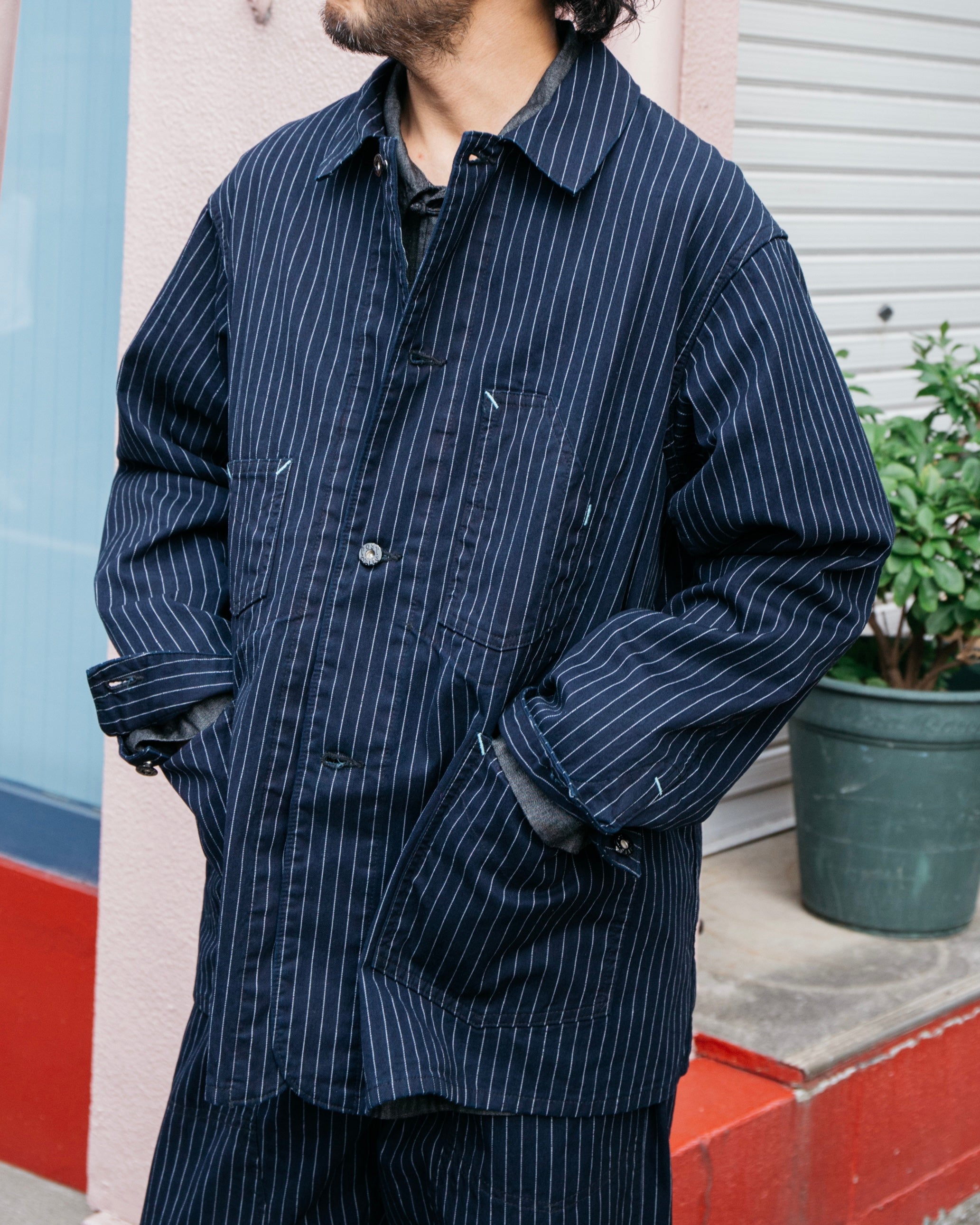 #3111-GS De Luxe Railroader 2 : Gangster Stripe w/taffeta lining indigo