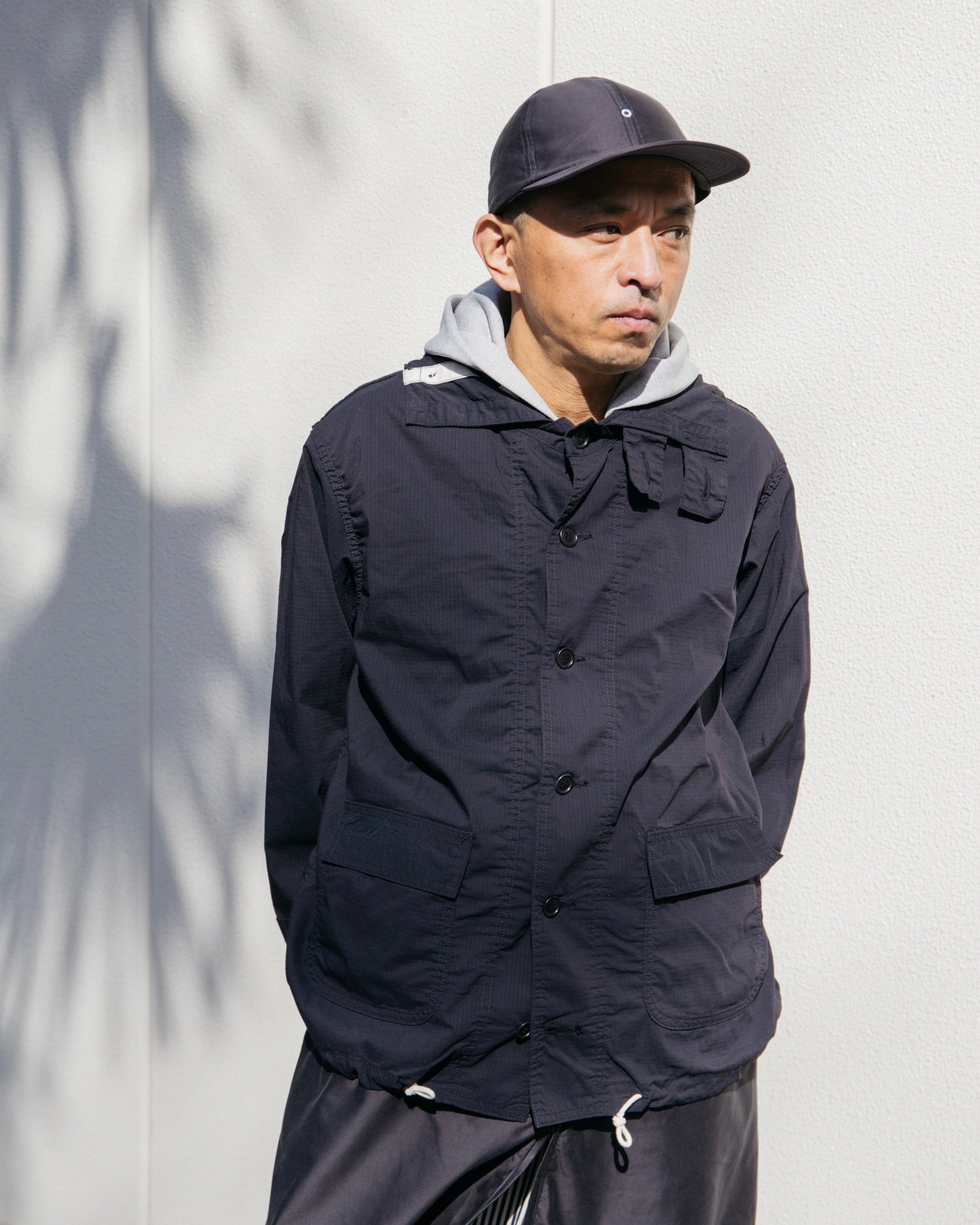#1114R-RS NAVY Parka 3-R : poly feather ripstop black