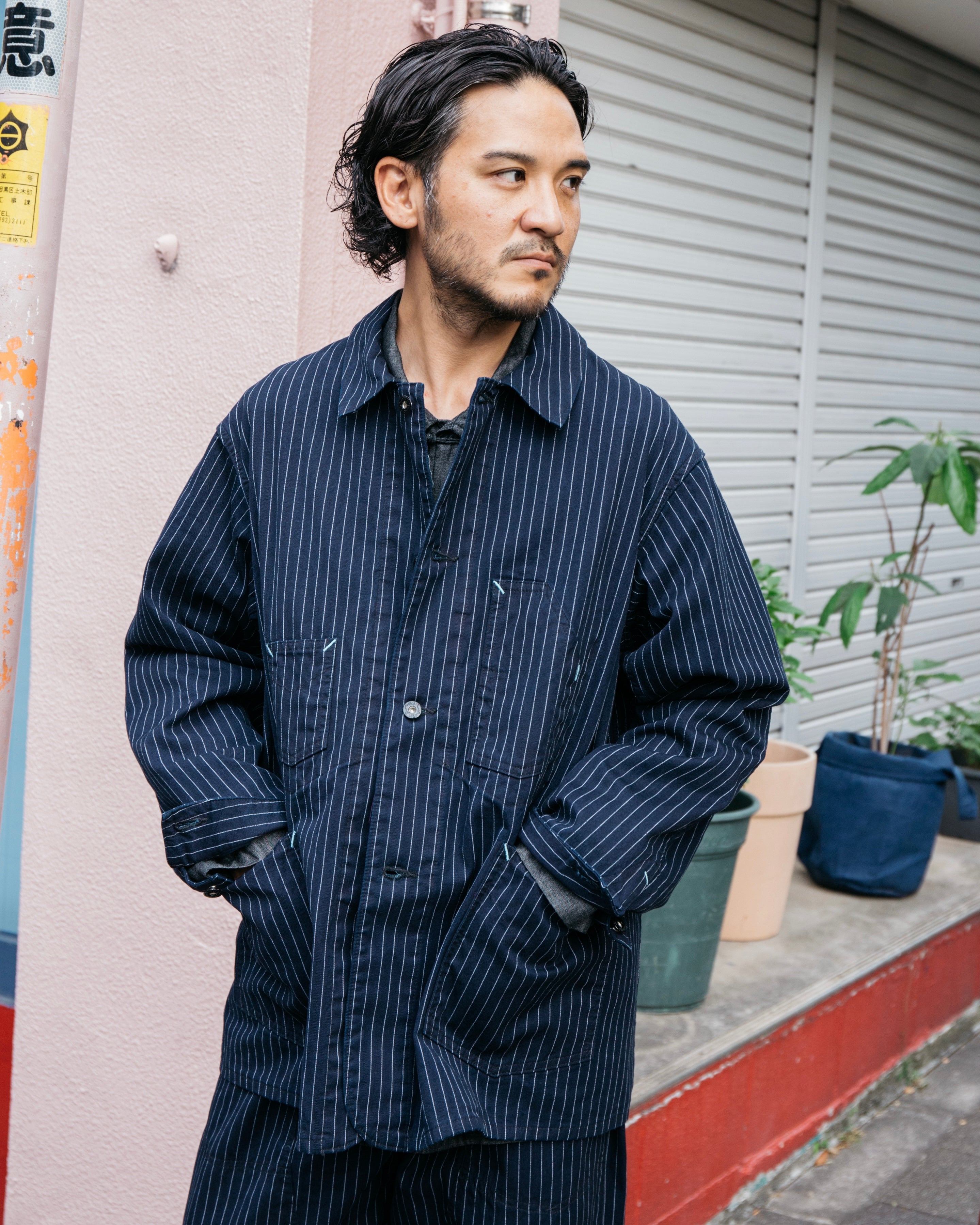 #3111-GS De Luxe Railroader 2 : Gangster Stripe w/taffeta lining indigo