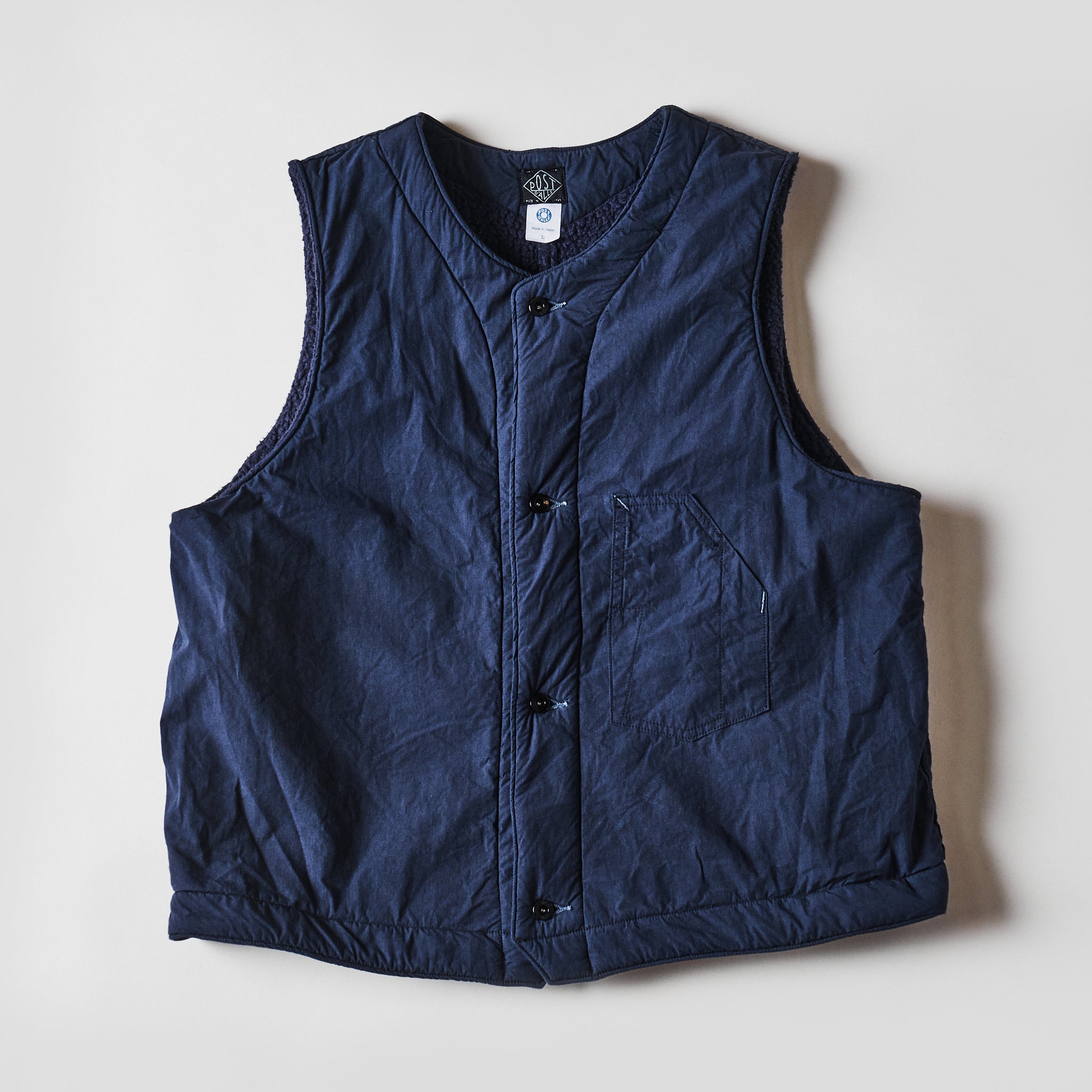 #1501-CPN 1 Pocket Vest (Fleece Lined) : cotton typewriter cloth x Polar Tech Sherpa navy