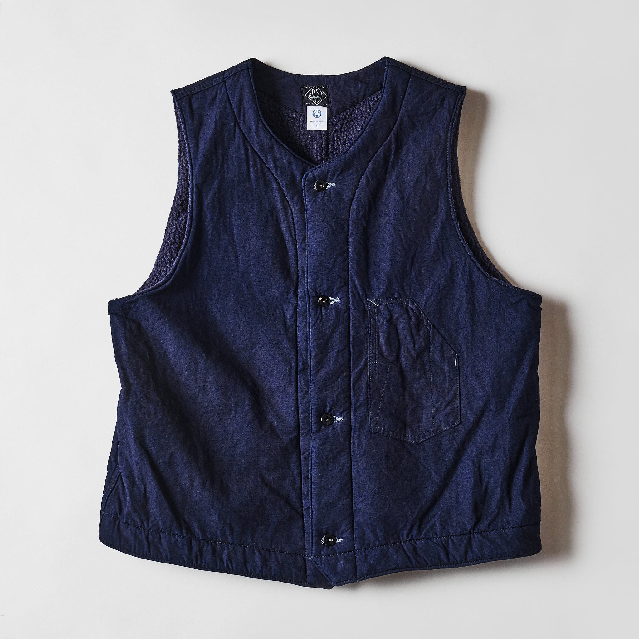 #1501-IS 1 Pocket Vest (Fleece Lined) : indigo sheeting x Polar Tech Sherpa