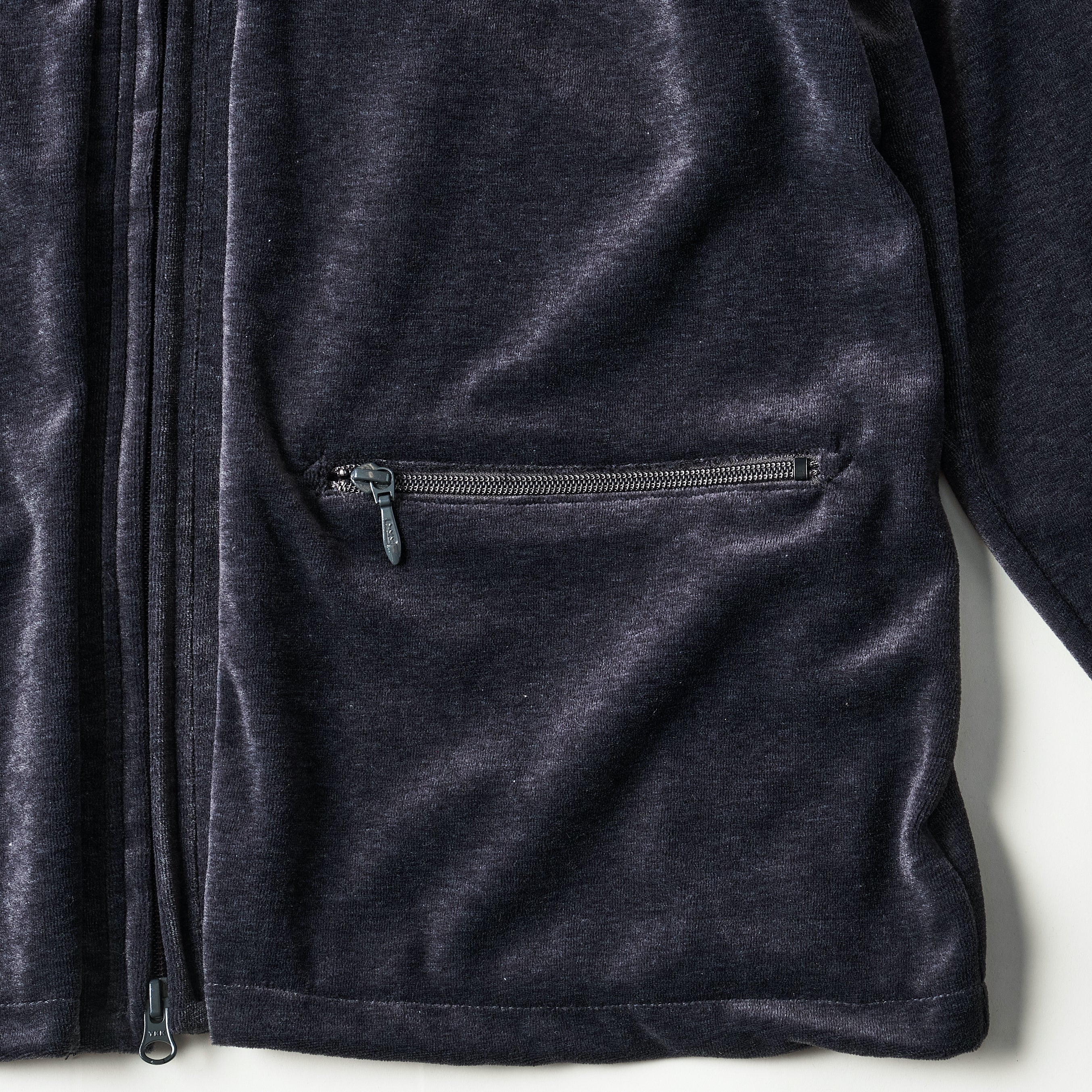 #3609-V1 E-Z Zip Cardigan : poly/cotton velour blue grey