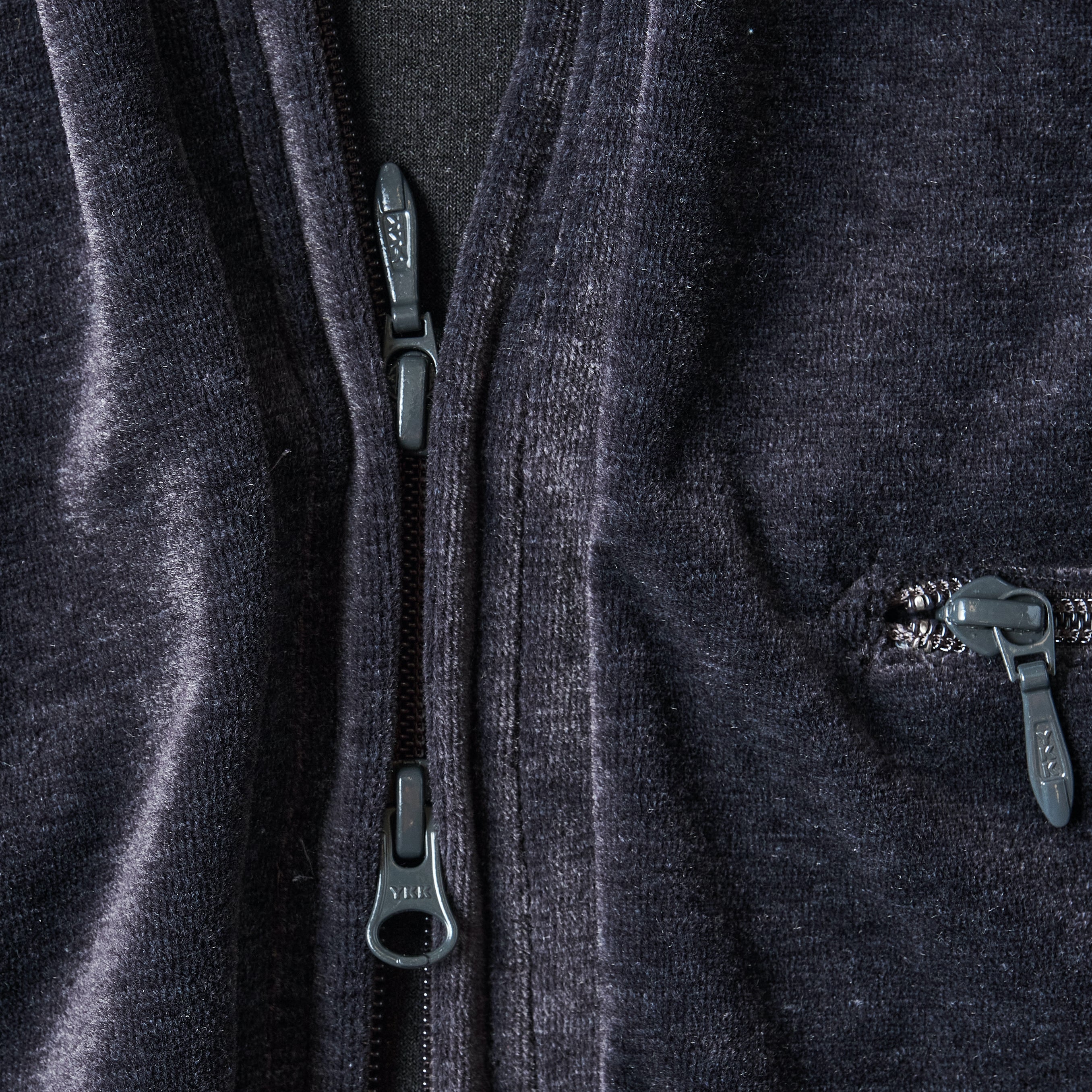 #3609-V1 E-Z Zip Cardigan : poly/cotton velour blue grey