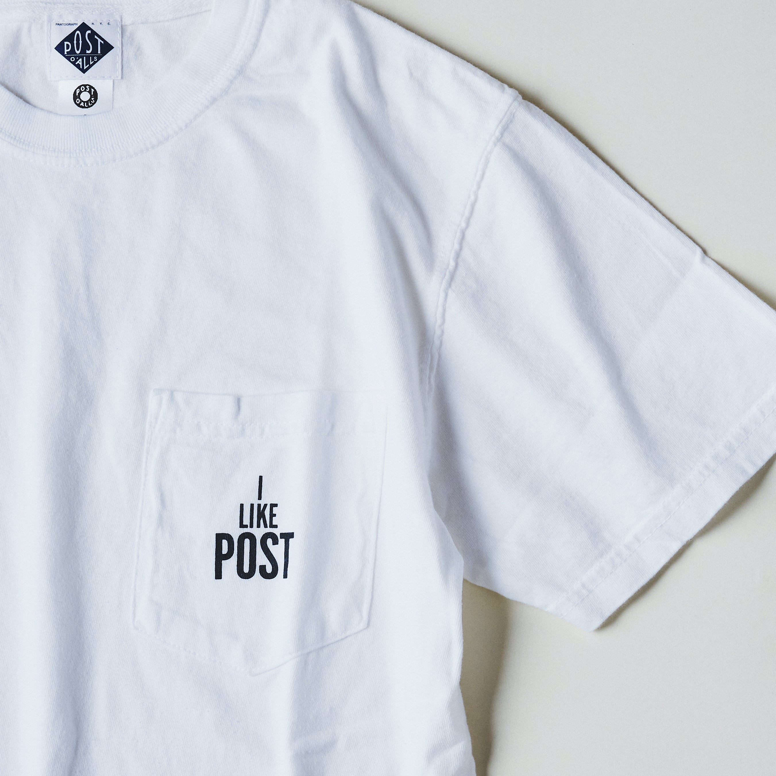 #3004 I like POST pocket Tee : pigment dyed cotton jersey white/grey print (Shop Special)
