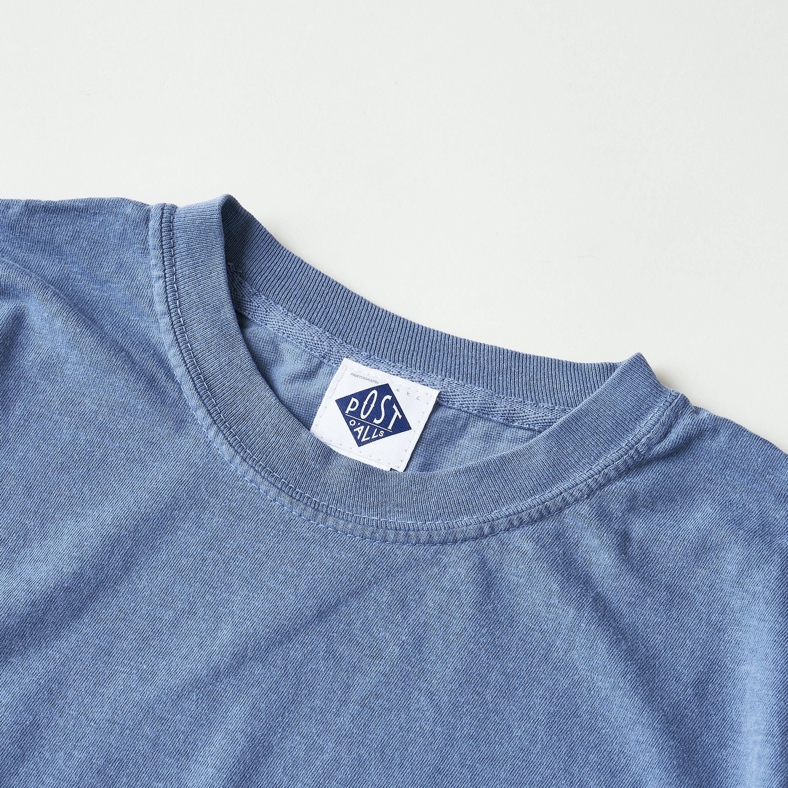 #3004-PDB I like POST pocket Tee : pigment dyed cotton jersey blue/white print (Shop Special)