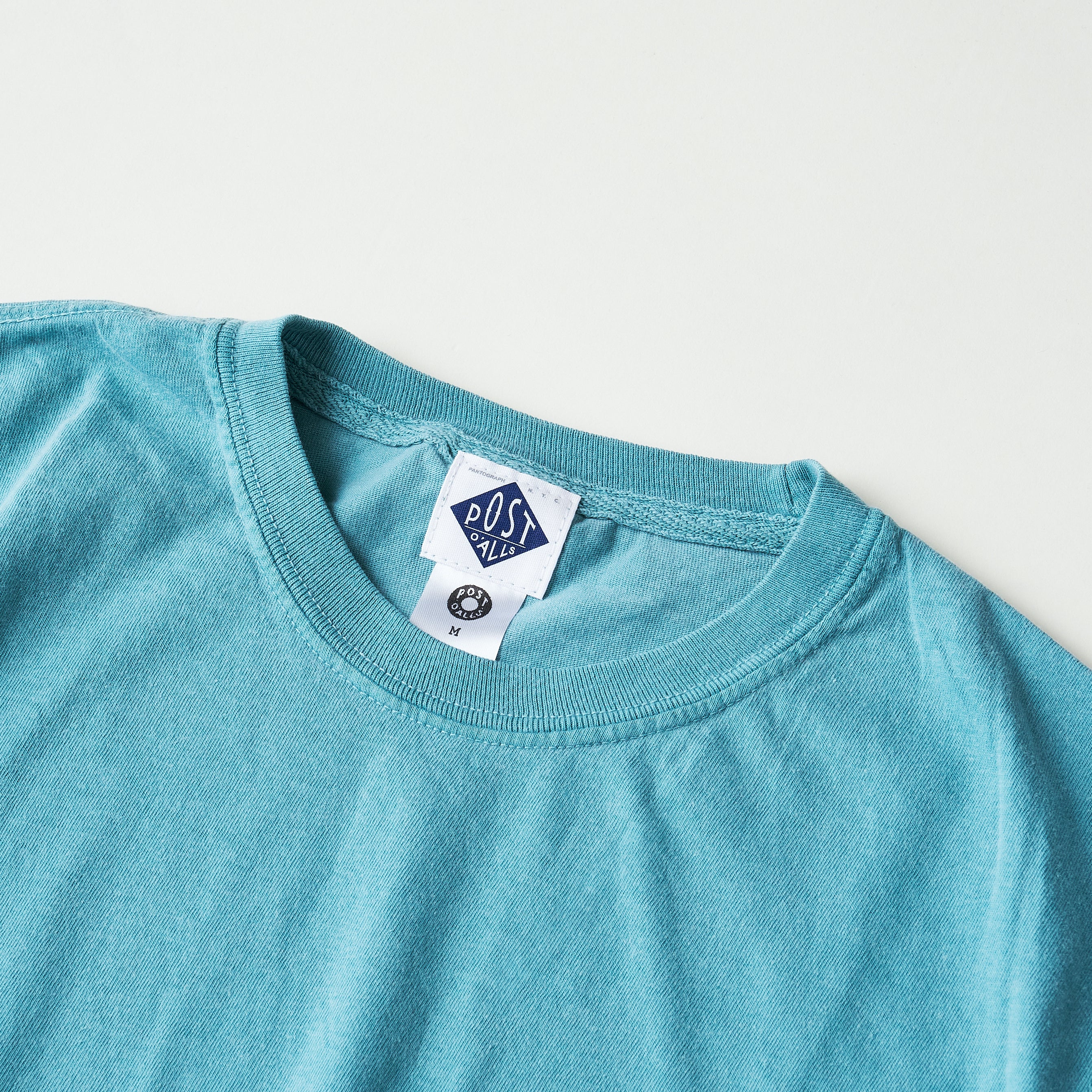 #3004 I like POST pocket Tee : pigment dyed cotton jersey green/white print (Shop Special)