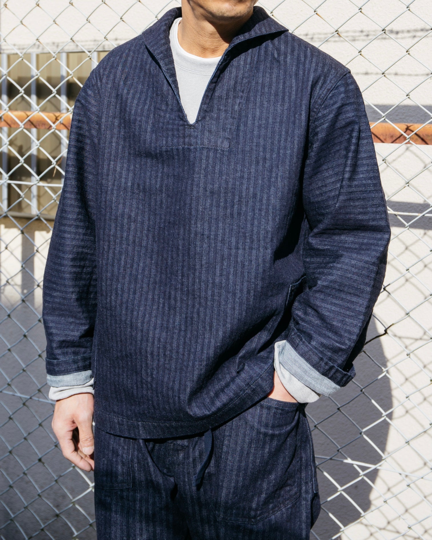 #3212 NAVY-BLU Jumper HBDI : herringbone denim indigo