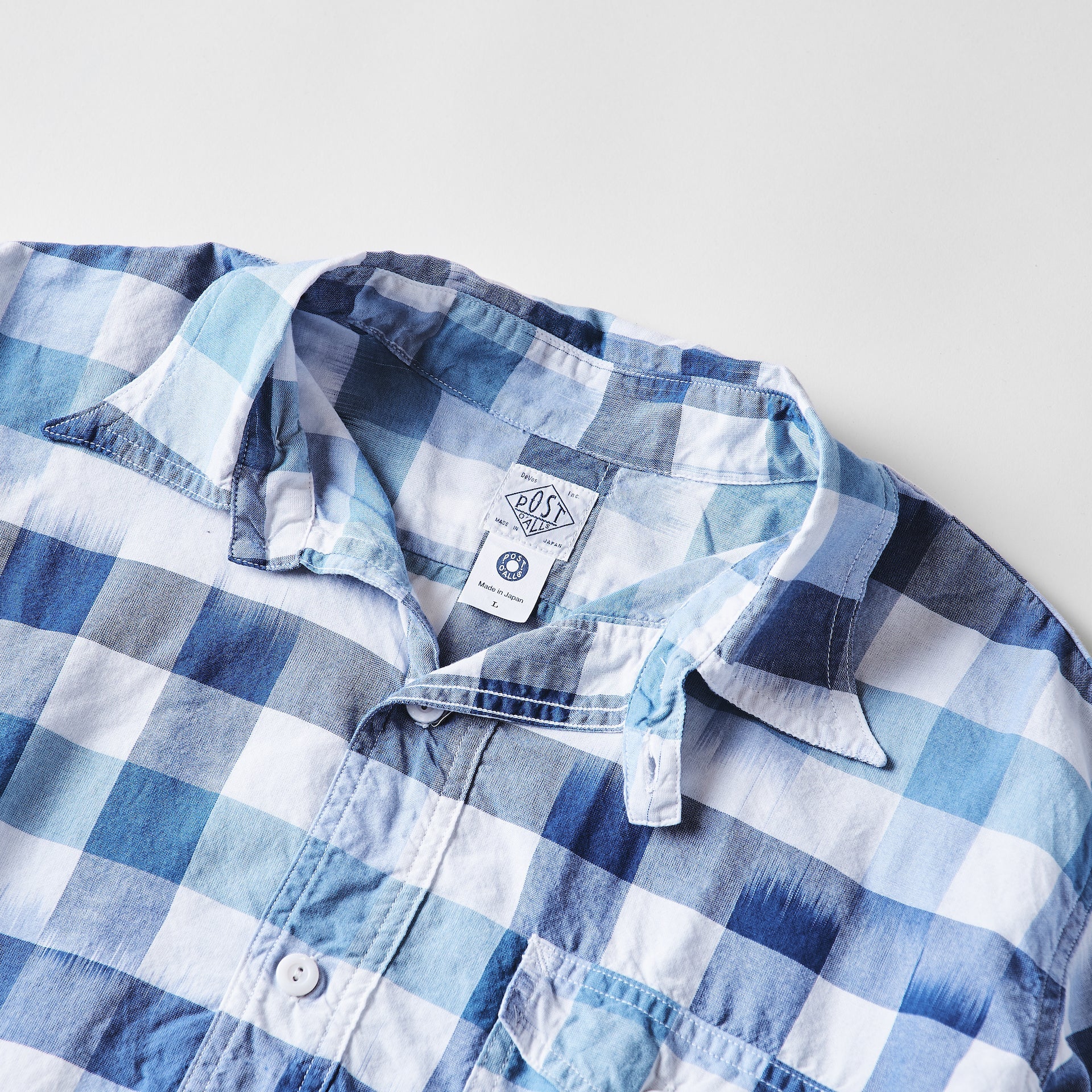#3213S-ICB NAVY CUT S/S : ikat check blue