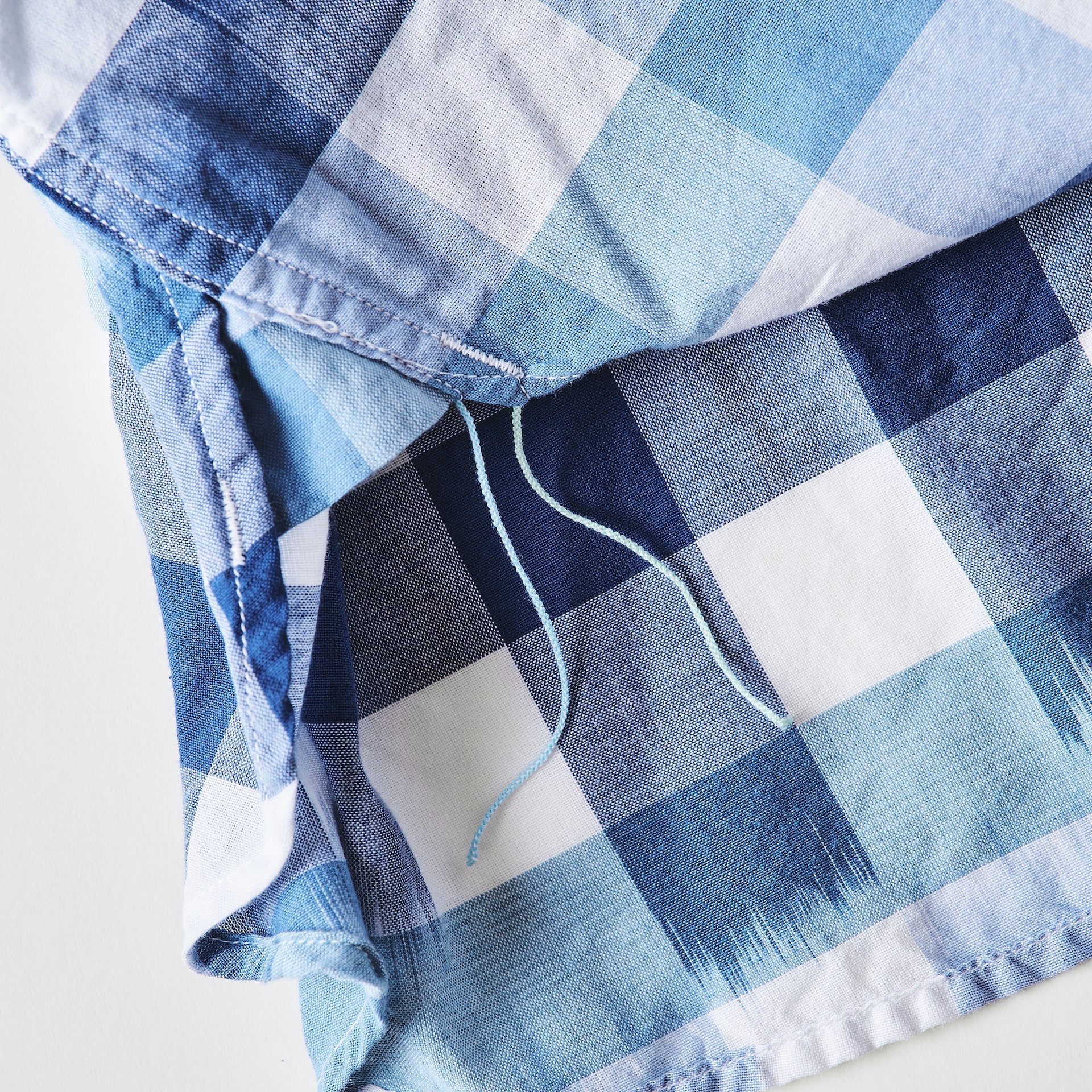 #3213S-ICB NAVY CUT S/S : ikat check blue