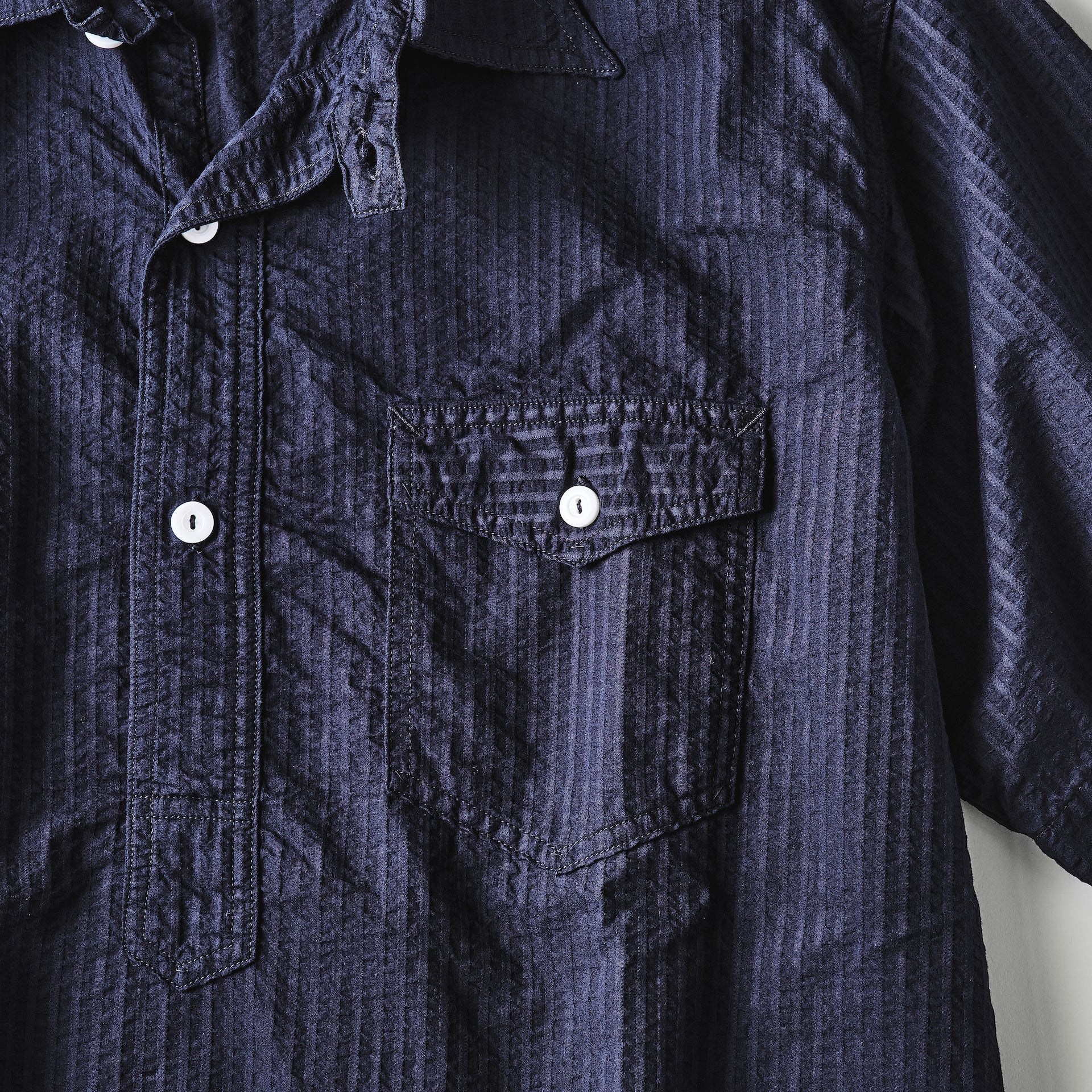 #3213S-SN NAVY CUT S/S : seersucker navy
