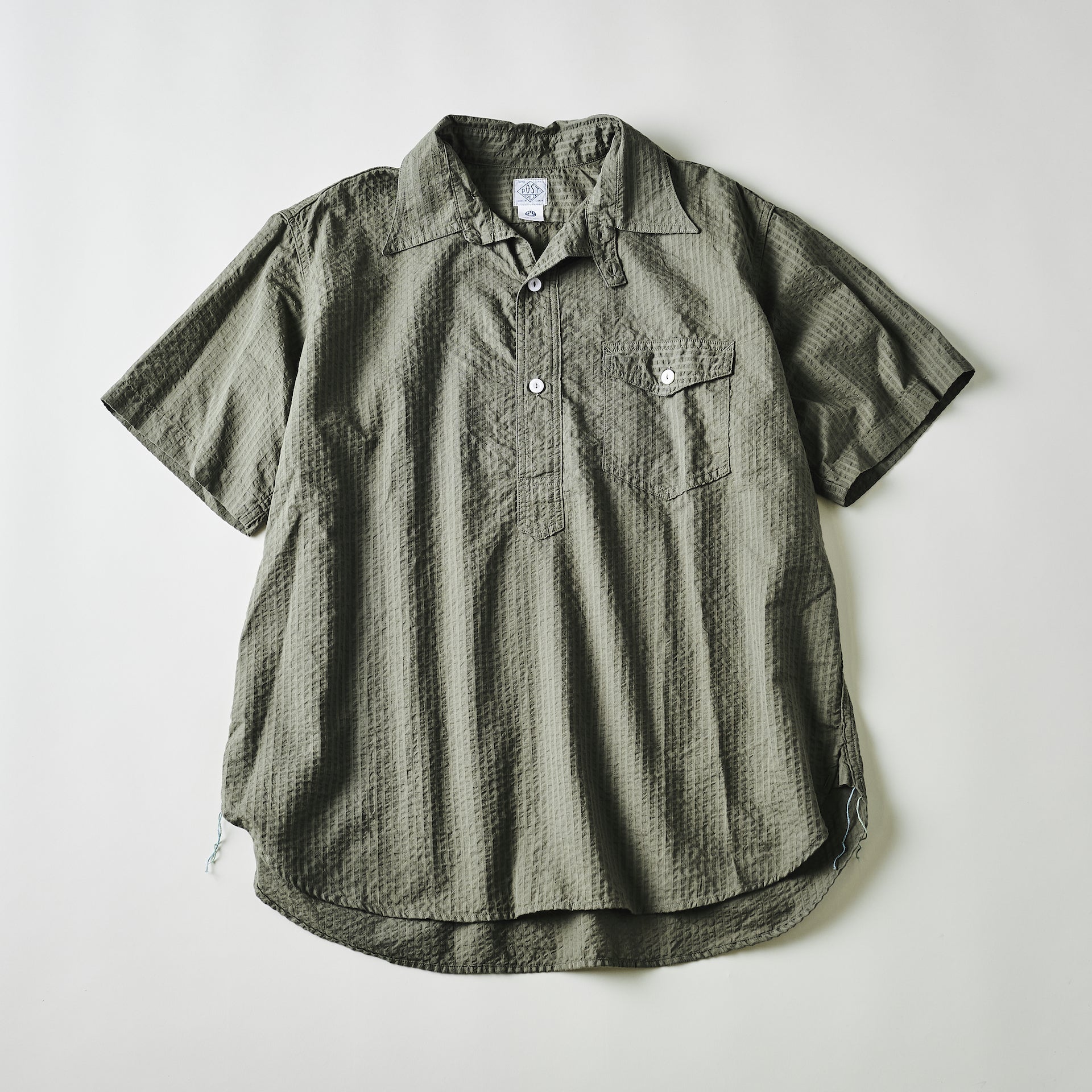 #3213S-SO NAVY CUT S/S : seersucker olive