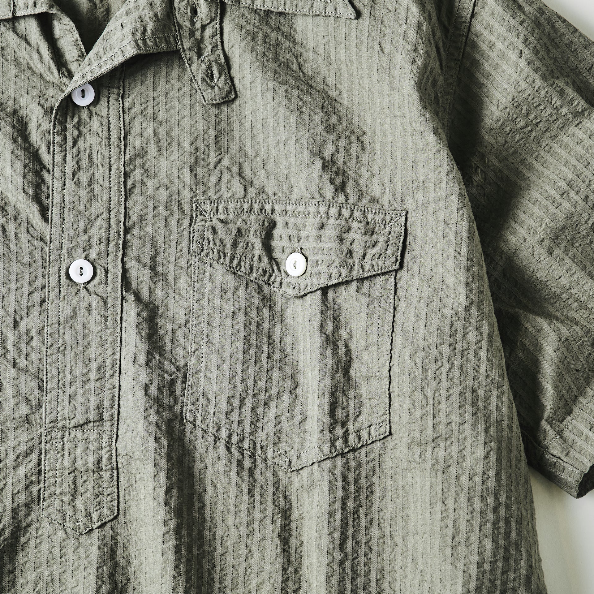 #3213S-SO NAVY CUT S/S : seersucker olive