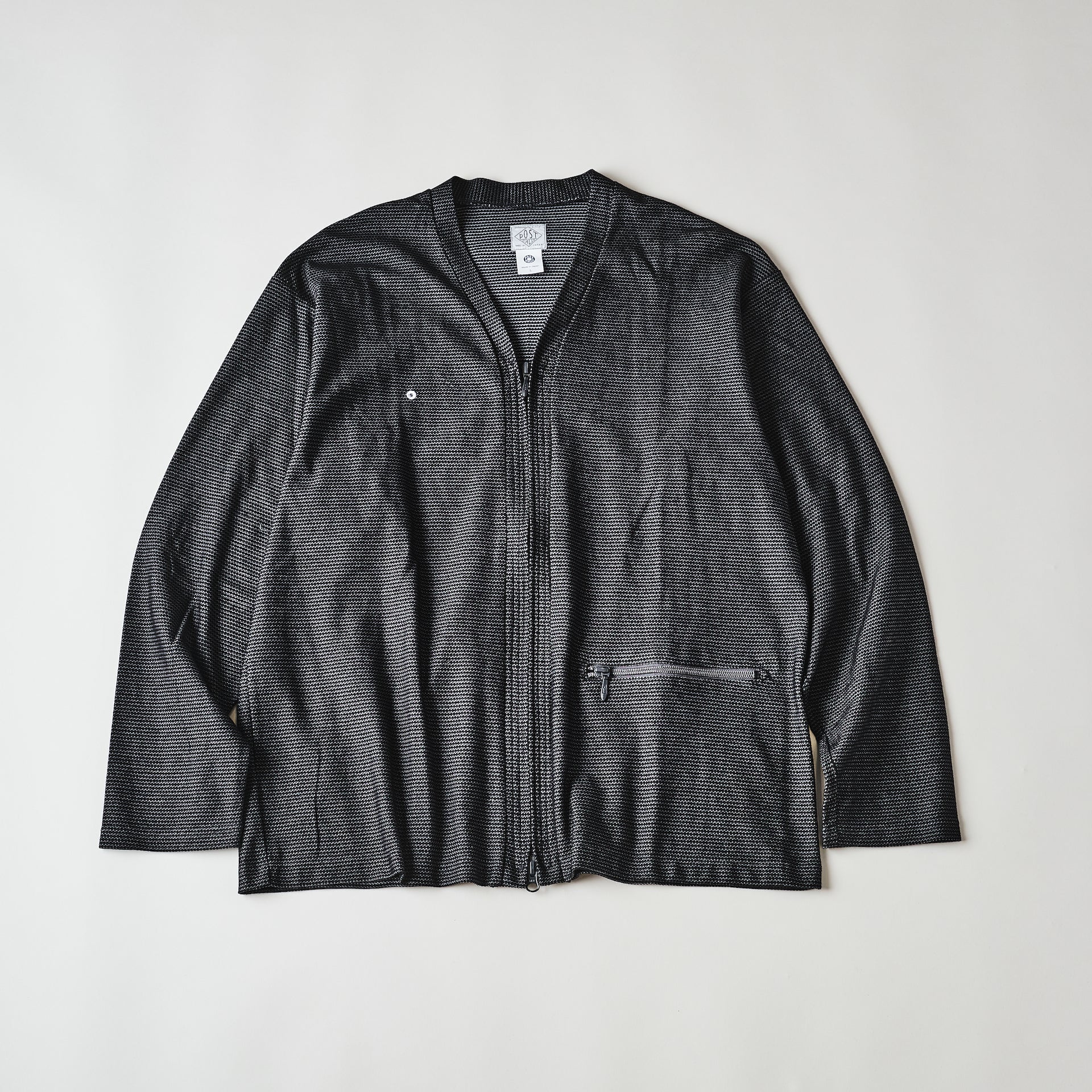 #3609-GBP E-Z Zip Cardigan : honeycomb pique grey border