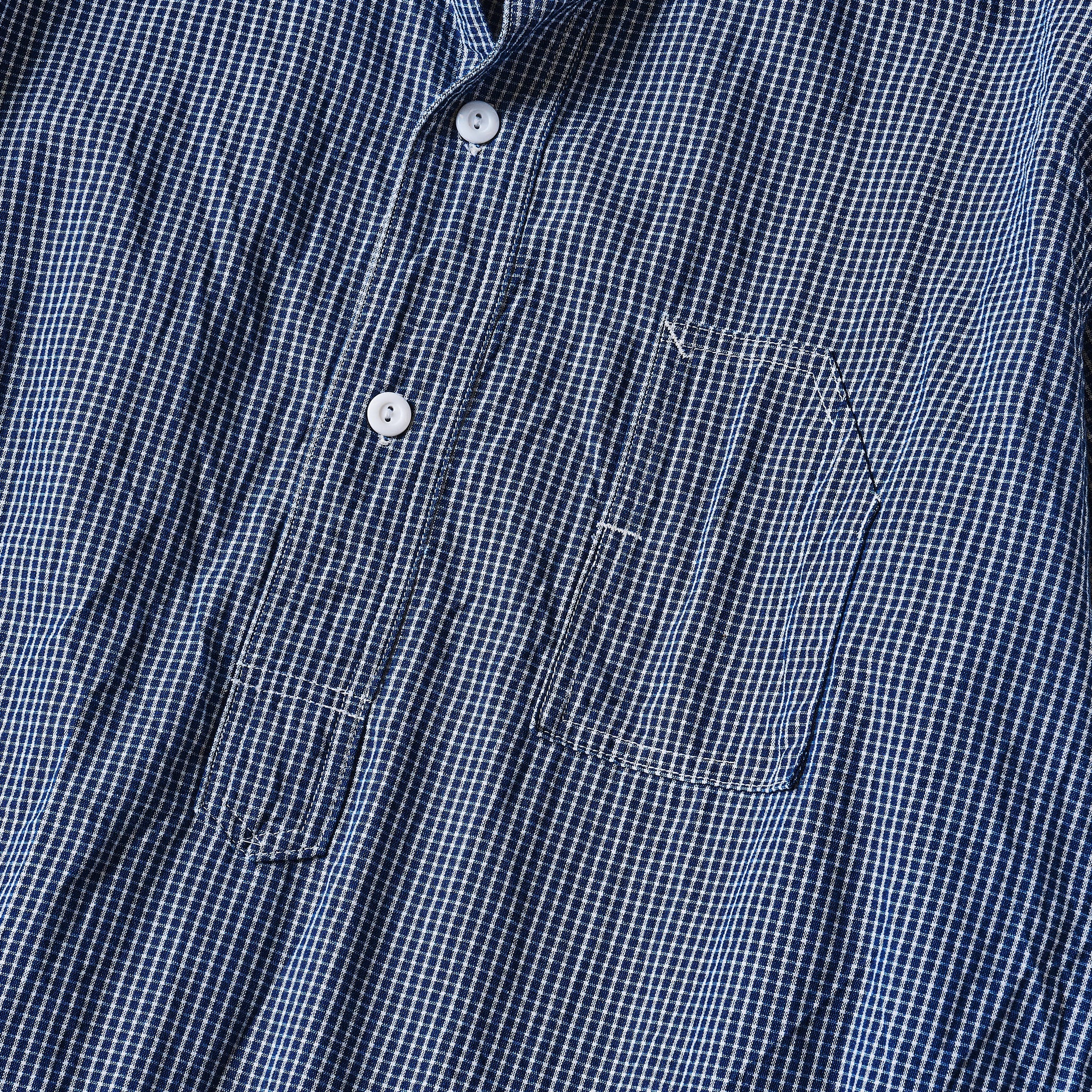 #1203-IC1 Band collar shirt : indigo check 1 (23FW)